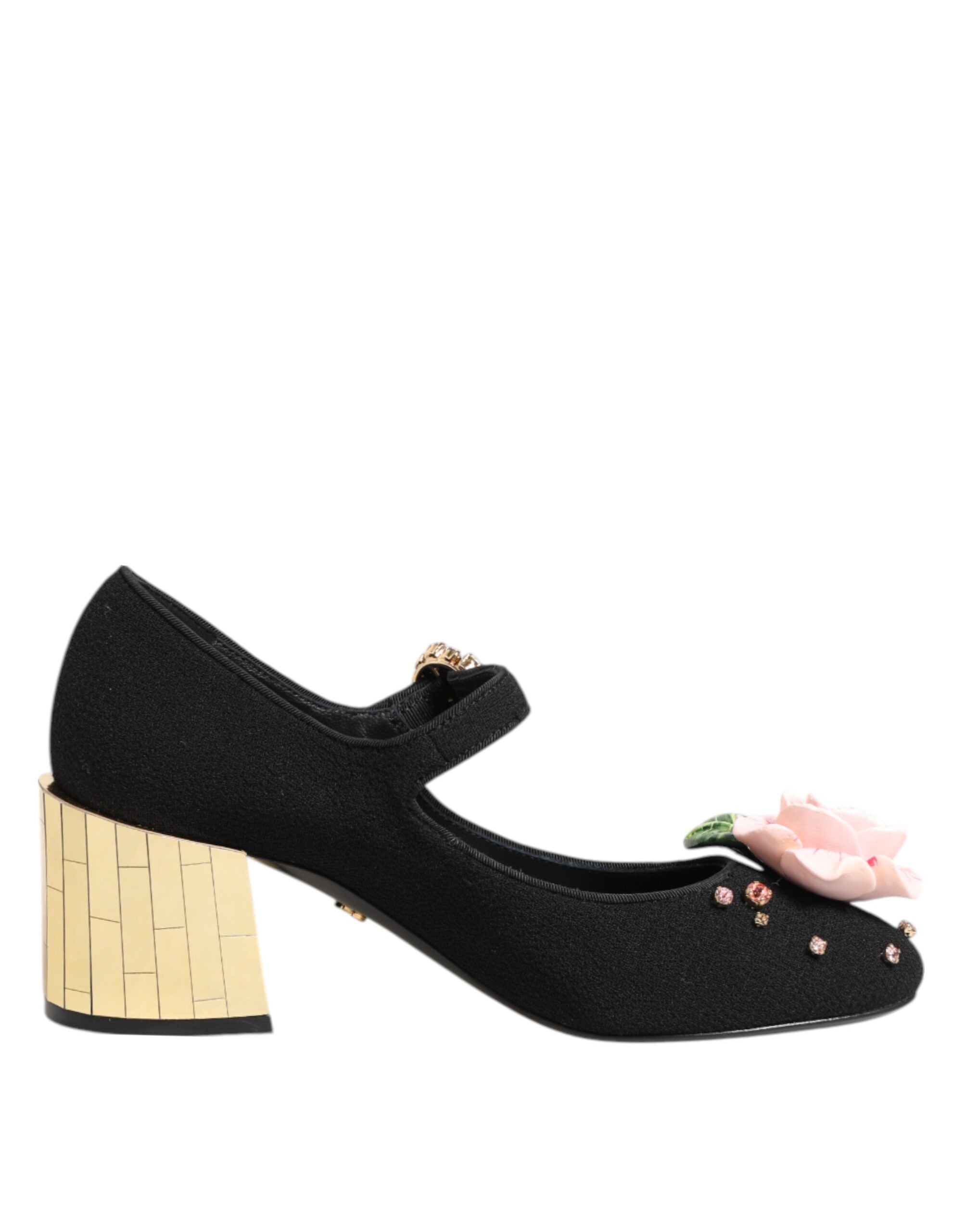 Dolce & Gabbana Black Flower Crystal Embellished Mary Jane Shoes Dolce & Gabbana