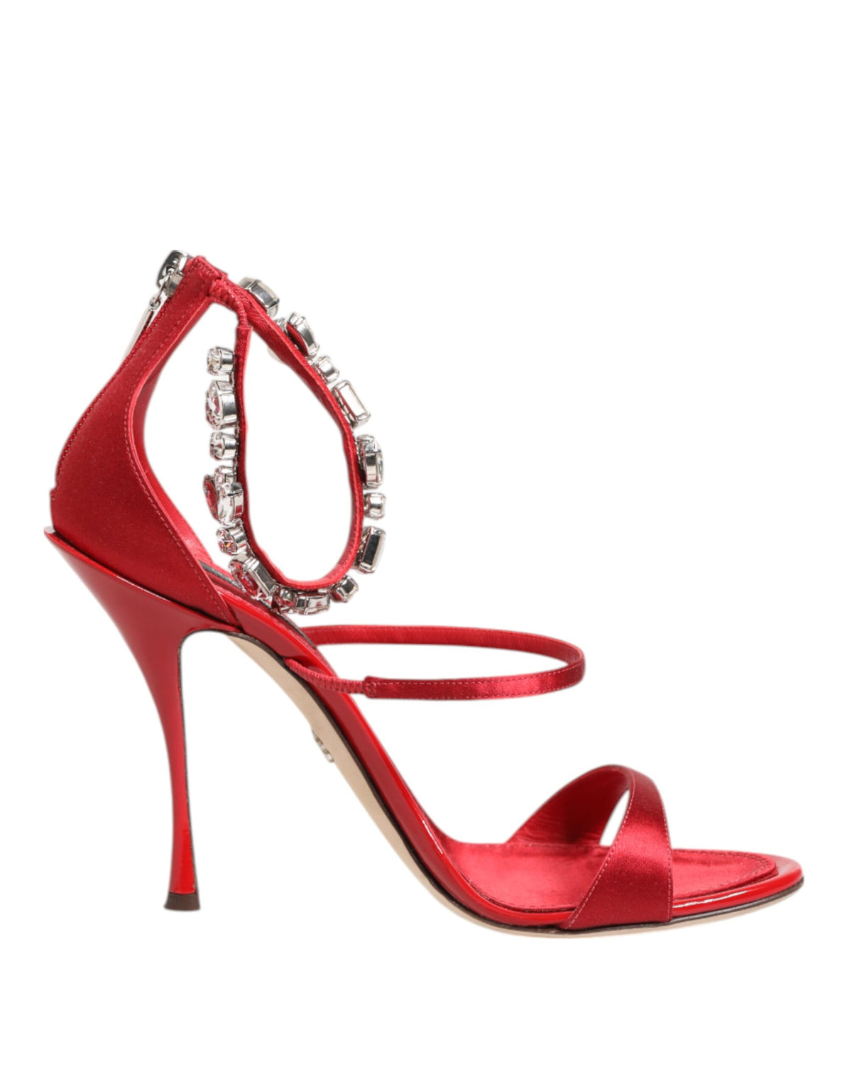 Dolce & Gabbana Red Satin Crystals Keira Sandals Heels Shoes