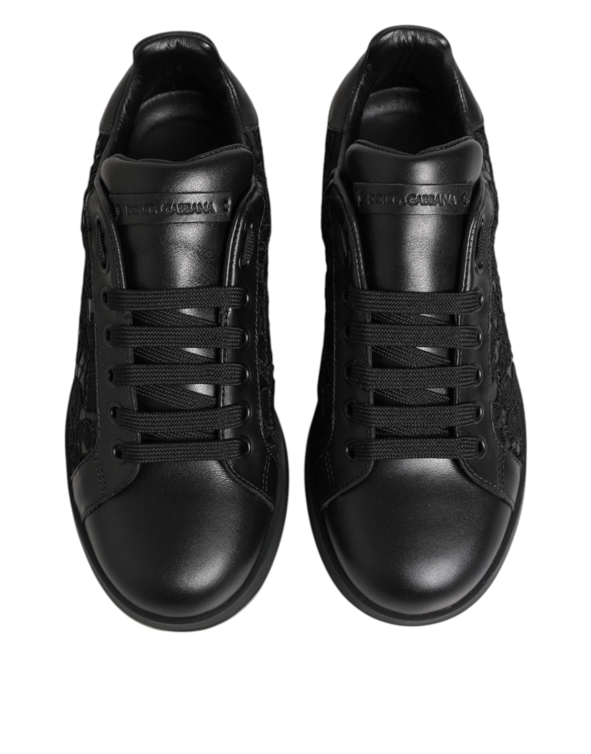 Dolce & Gabbana Black Floral Lace Low Top Sneakers Shoes Dolce & Gabbana