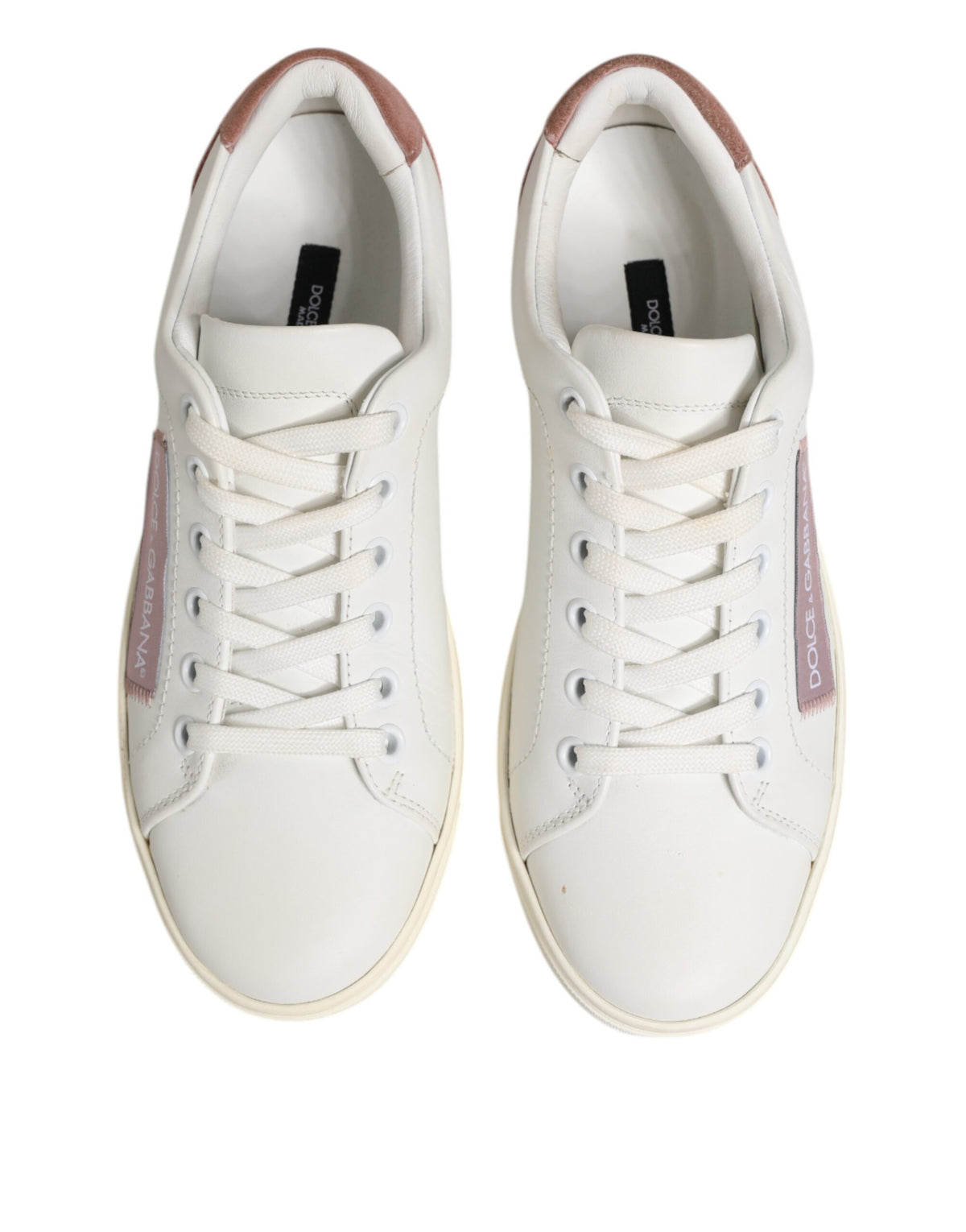 Dolce & Gabbana White Pink Leather Low Top Sneakers Shoes