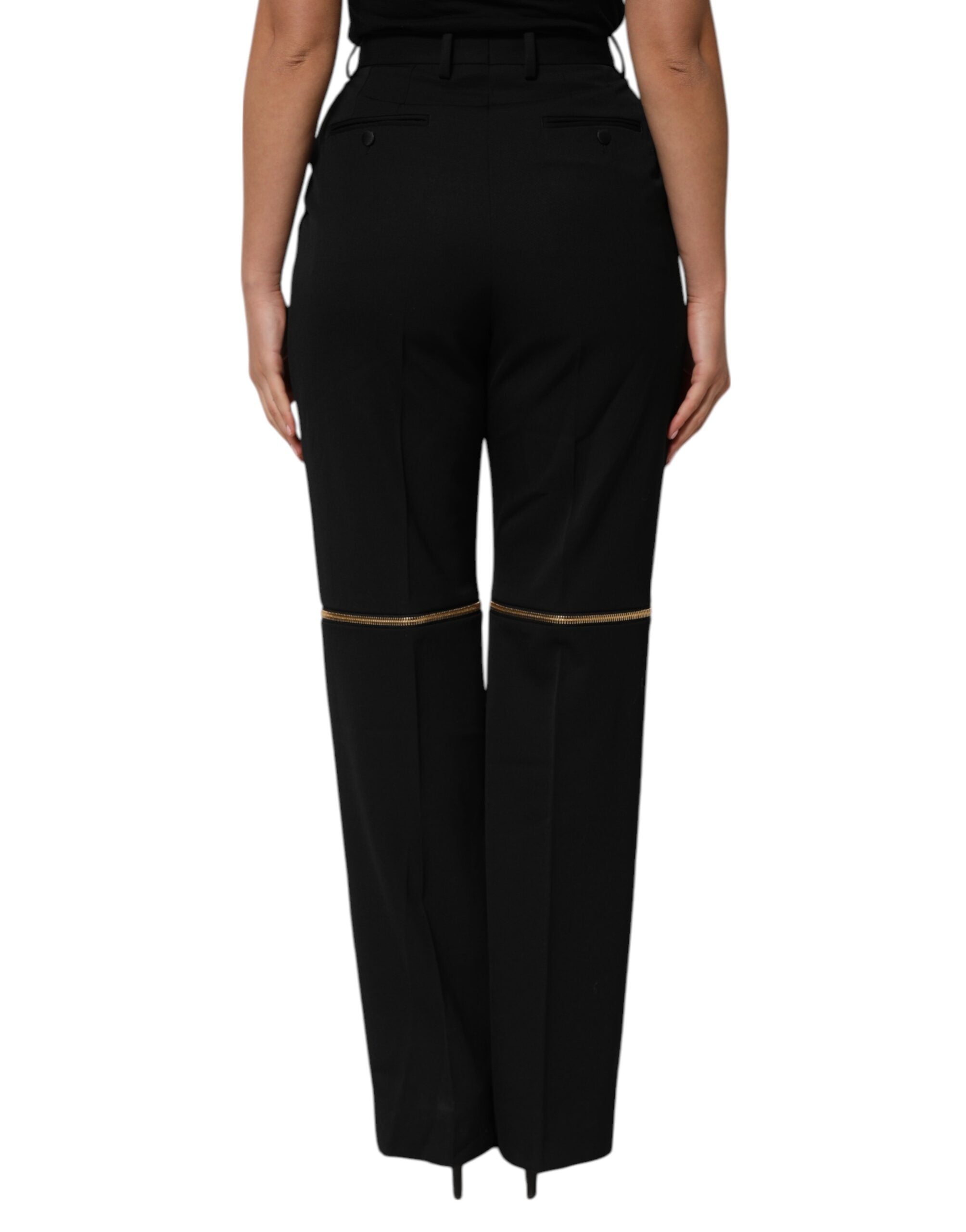 Dolce & Gabbana Black Zip Detailed Wool Straight Leg Pants Dolce & Gabbana