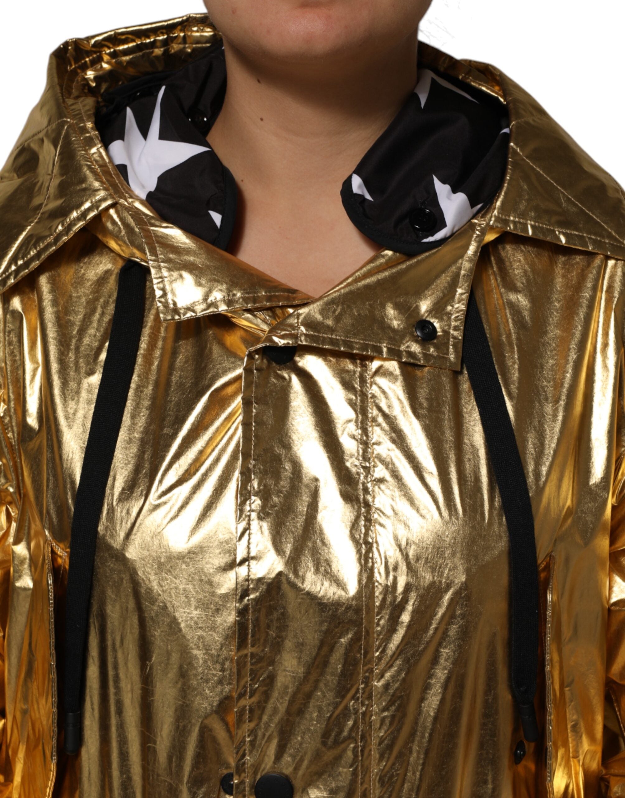 Dolce & Gabbana Gold Hooded Long Sleeves Trench Coat Jacket Dolce & Gabbana