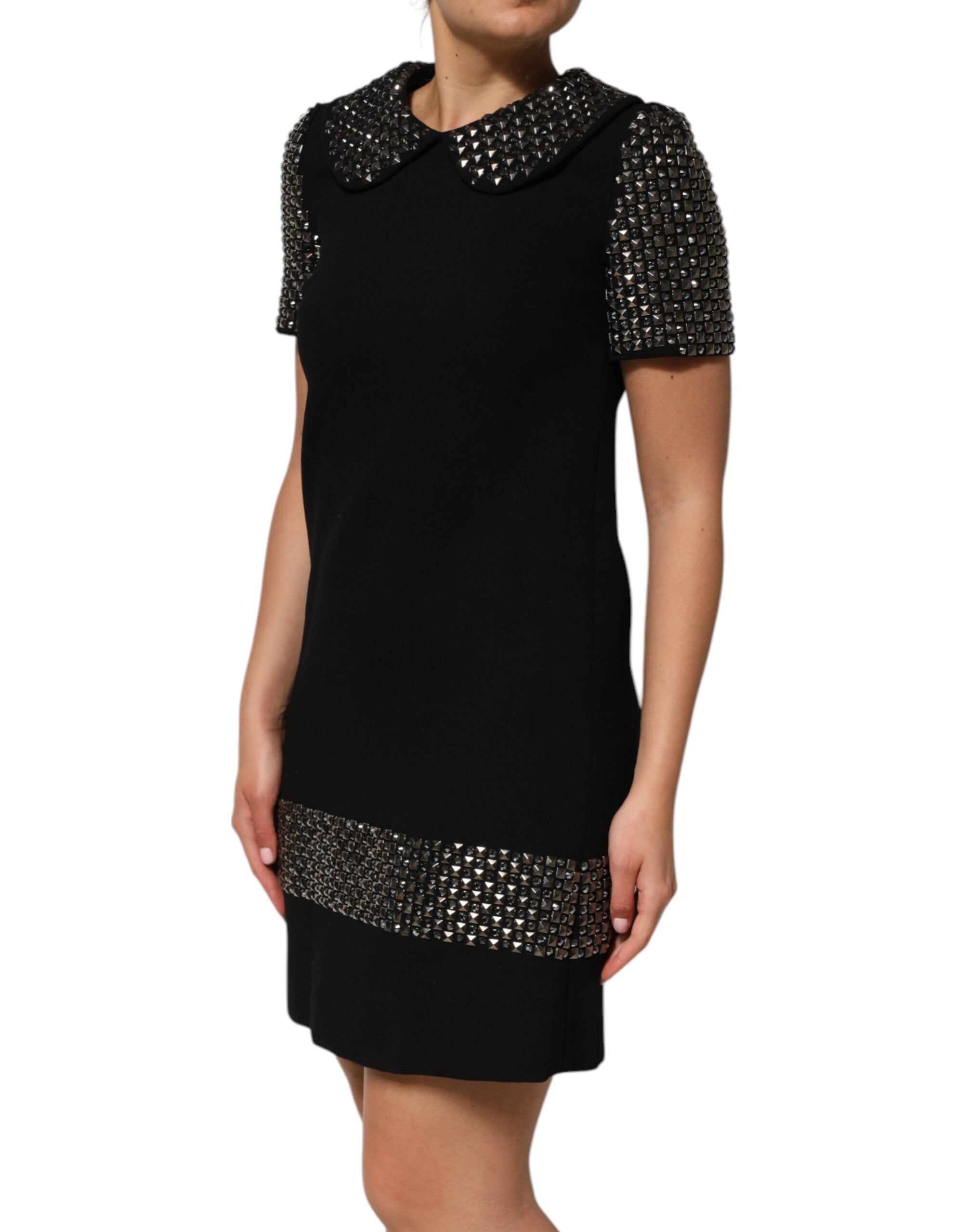 Dolce & Gabbana Black Crystal Embellished Collared Mini Dress Dolce & Gabbana