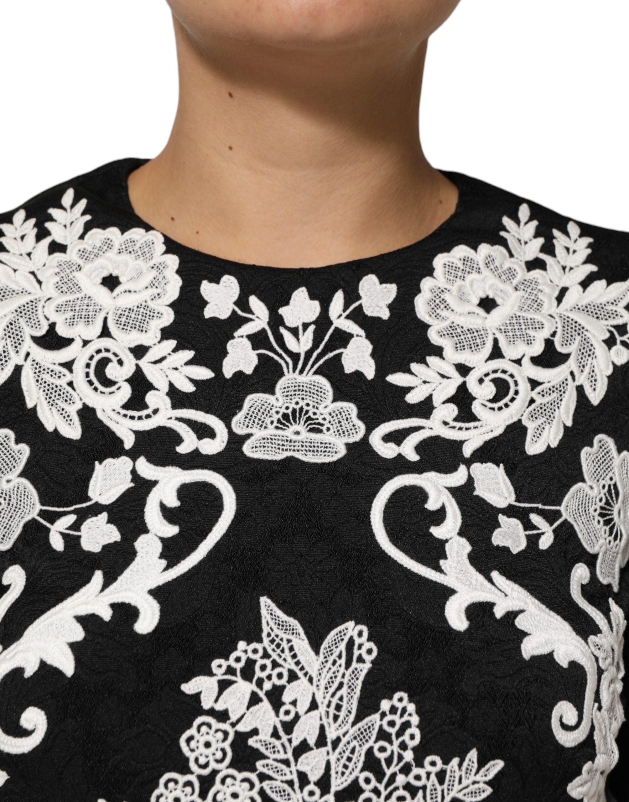 Dolce & Gabbana Black Lace Trim Short Sleeves A-line Dress Dolce & Gabbana