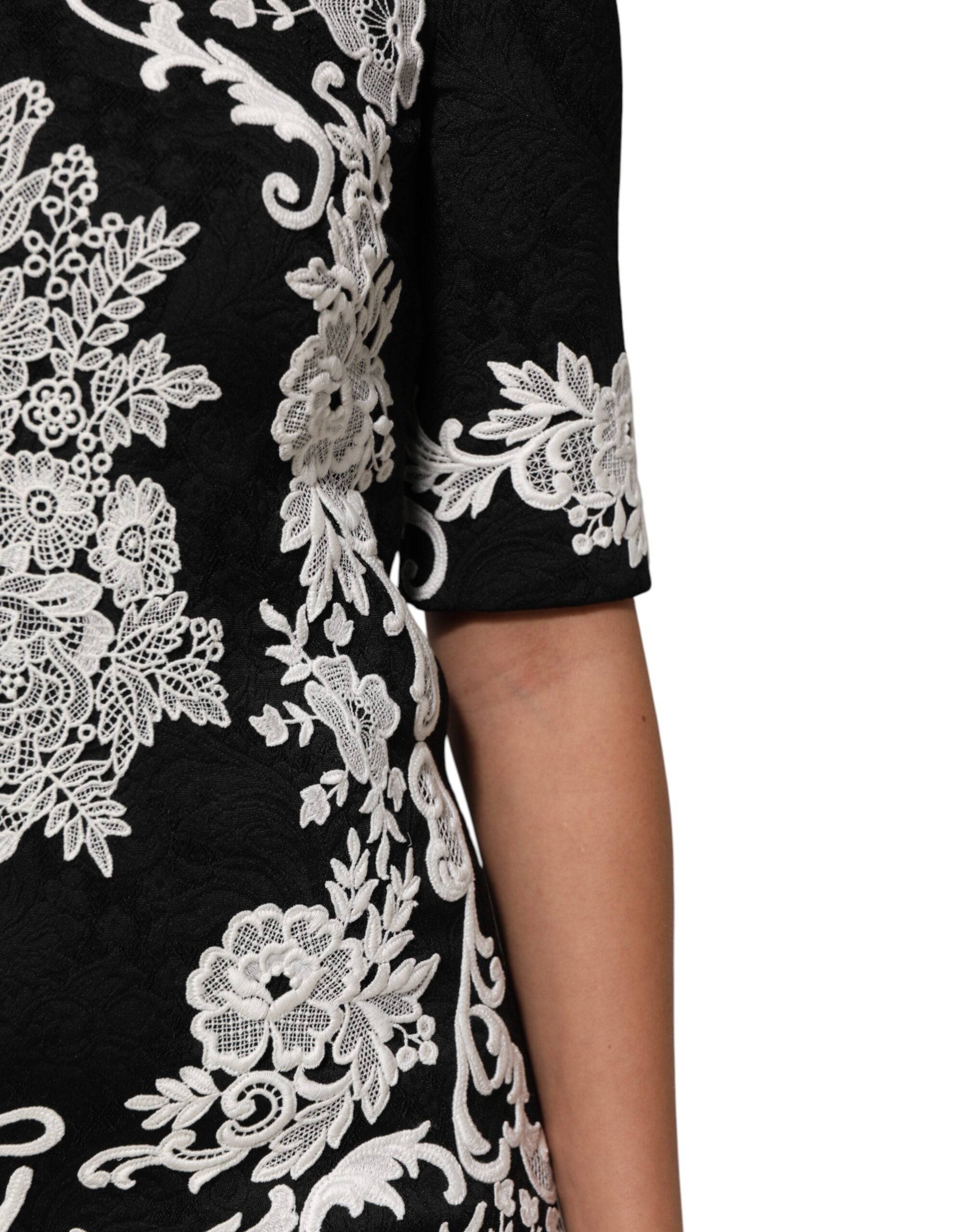 Dolce & Gabbana Black Lace Trim Short Sleeves A-line Dress Dolce & Gabbana