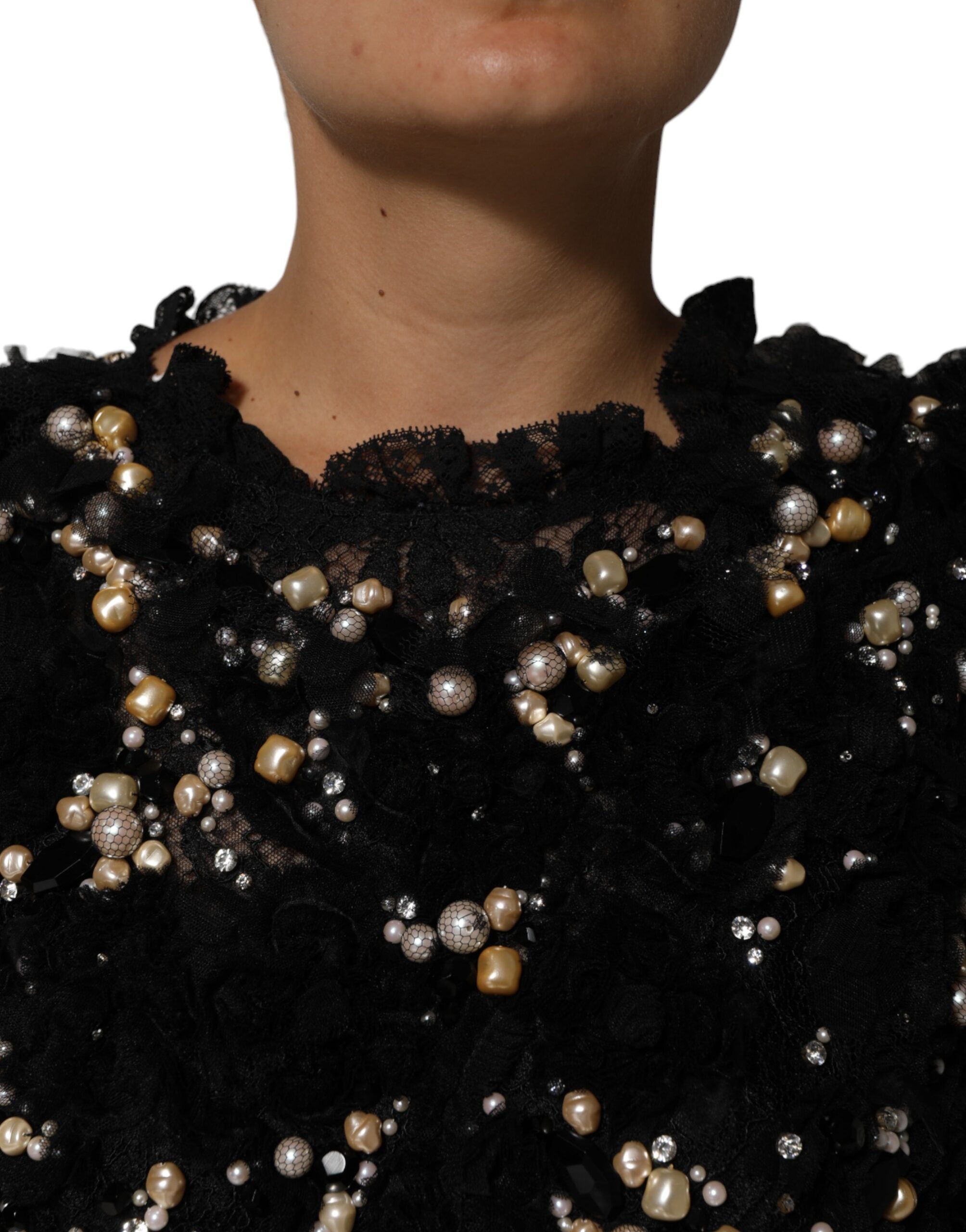Dolce & Gabbana Black Viscose Pearl Embellishment Shift Dress Dolce & Gabbana
