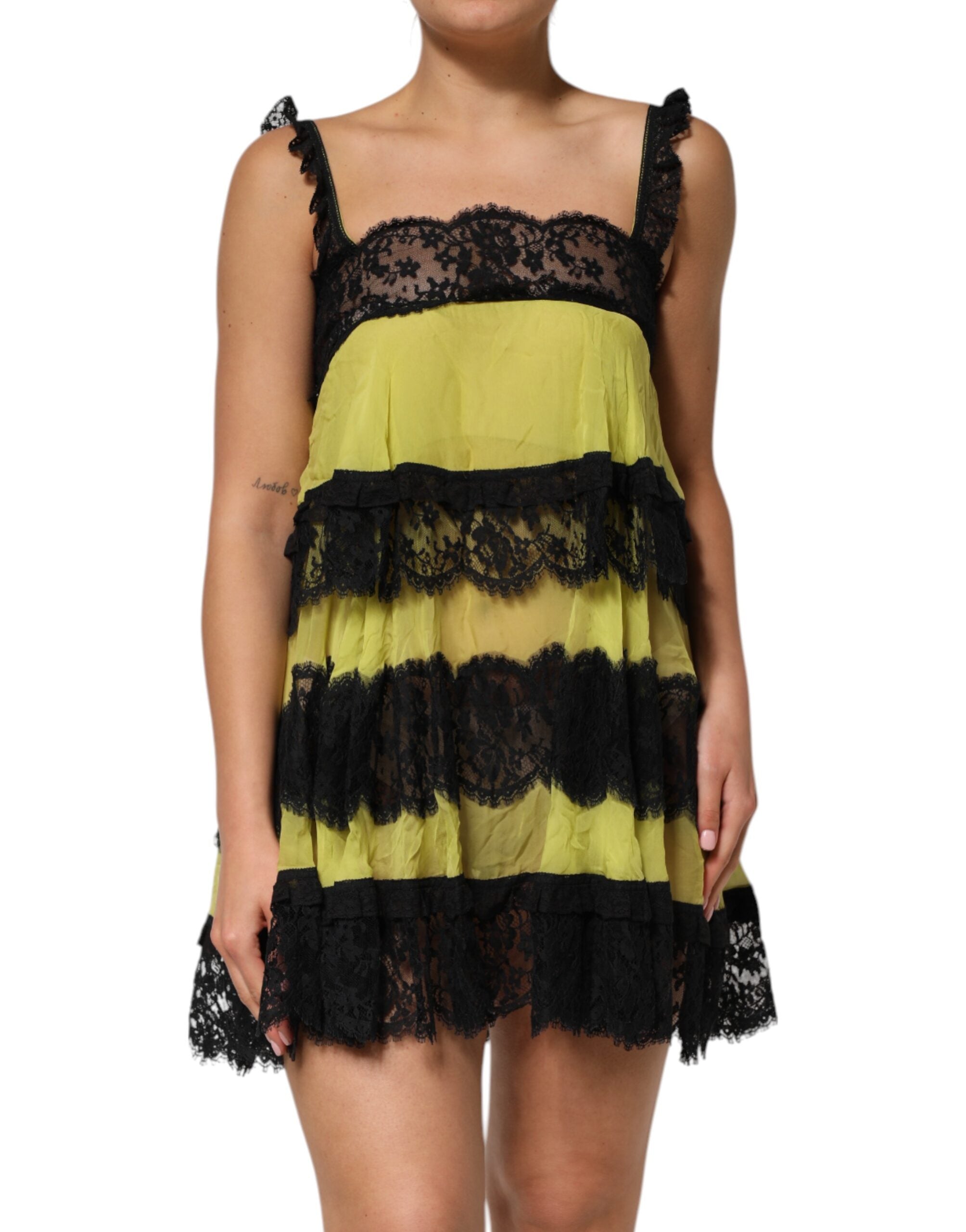 Dolce & Gabbana Yellow Black Babydoll Chemise Lingerie Dress Dolce & Gabbana