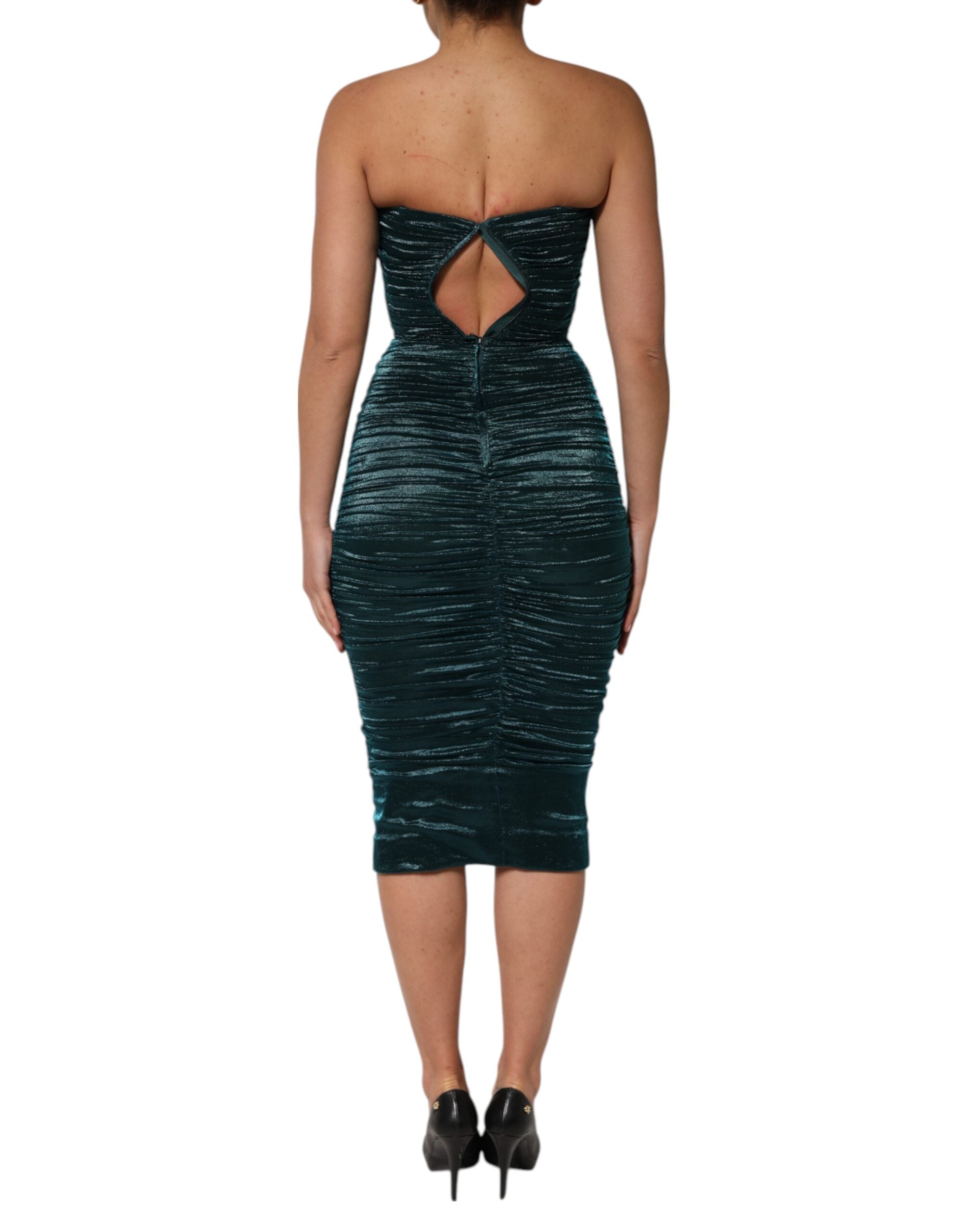 Dolce & Gabbana Green Silk Satin Fitted Strapless Dress Dolce & Gabbana
