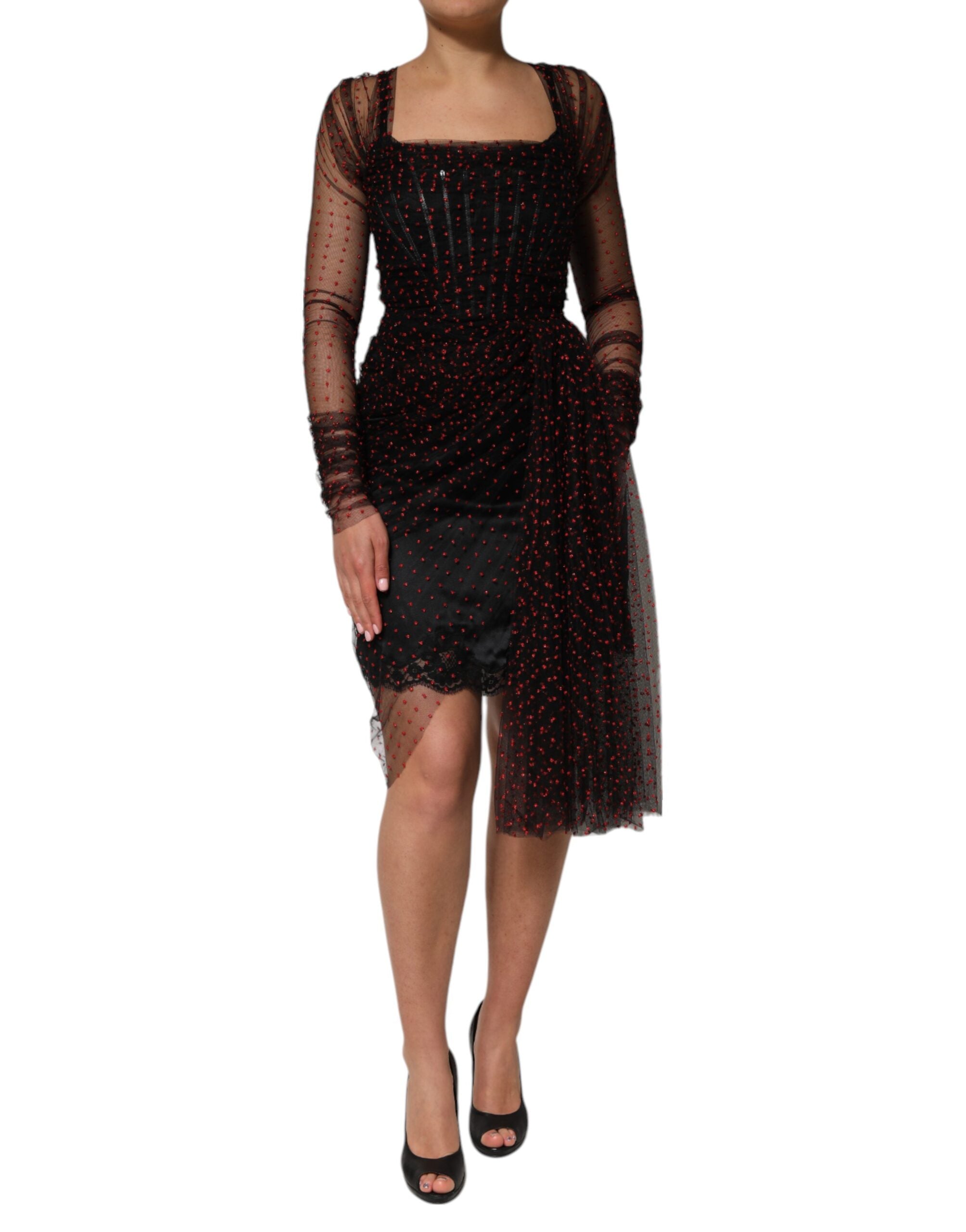Dolce & Gabbana Black Lace Trim Long Sleeve Sheath Mini Dress Dolce & Gabbana