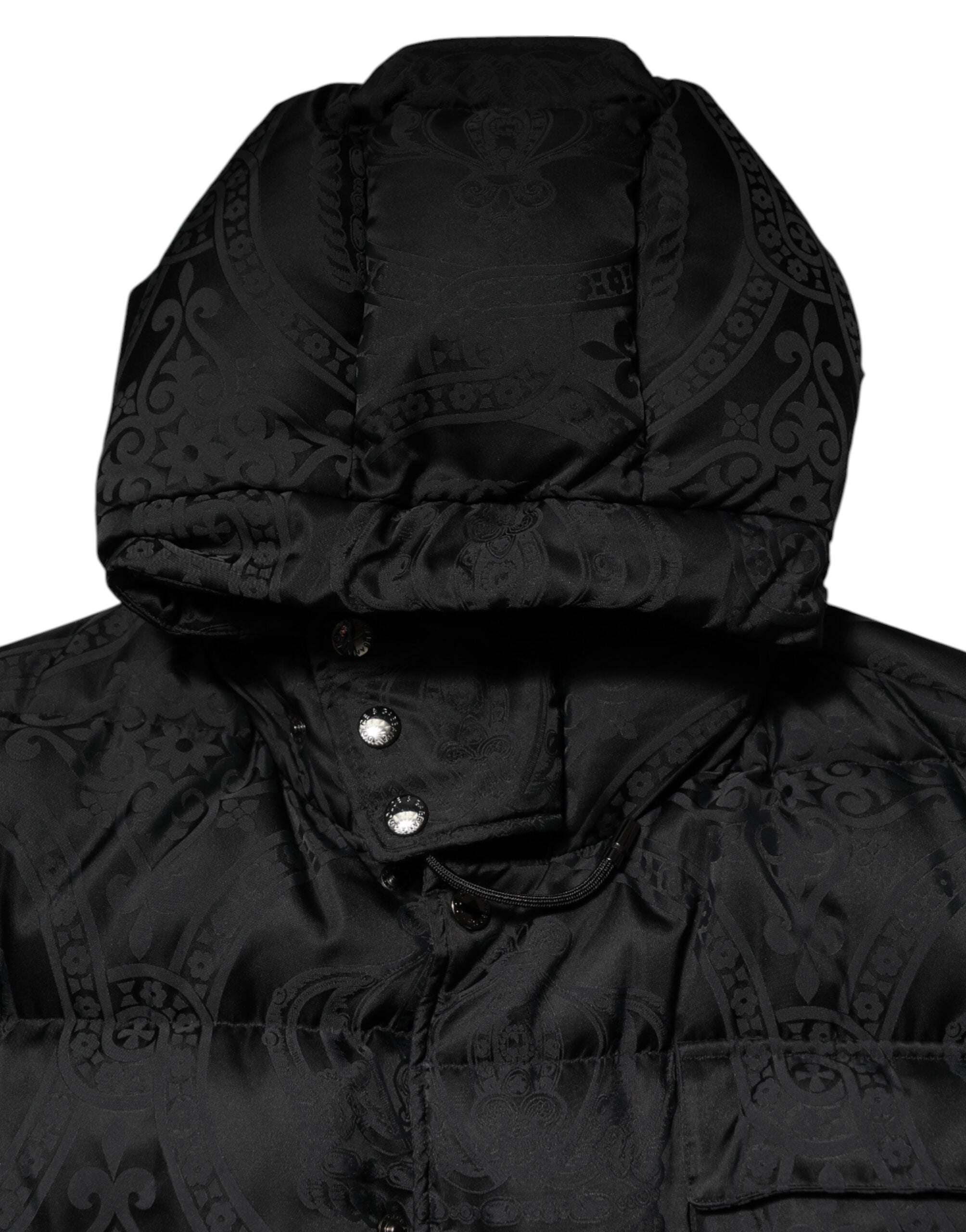 Dolce & Gabbana Black Jacquard Quilted Puffer Hooded Jacket Dolce & Gabbana