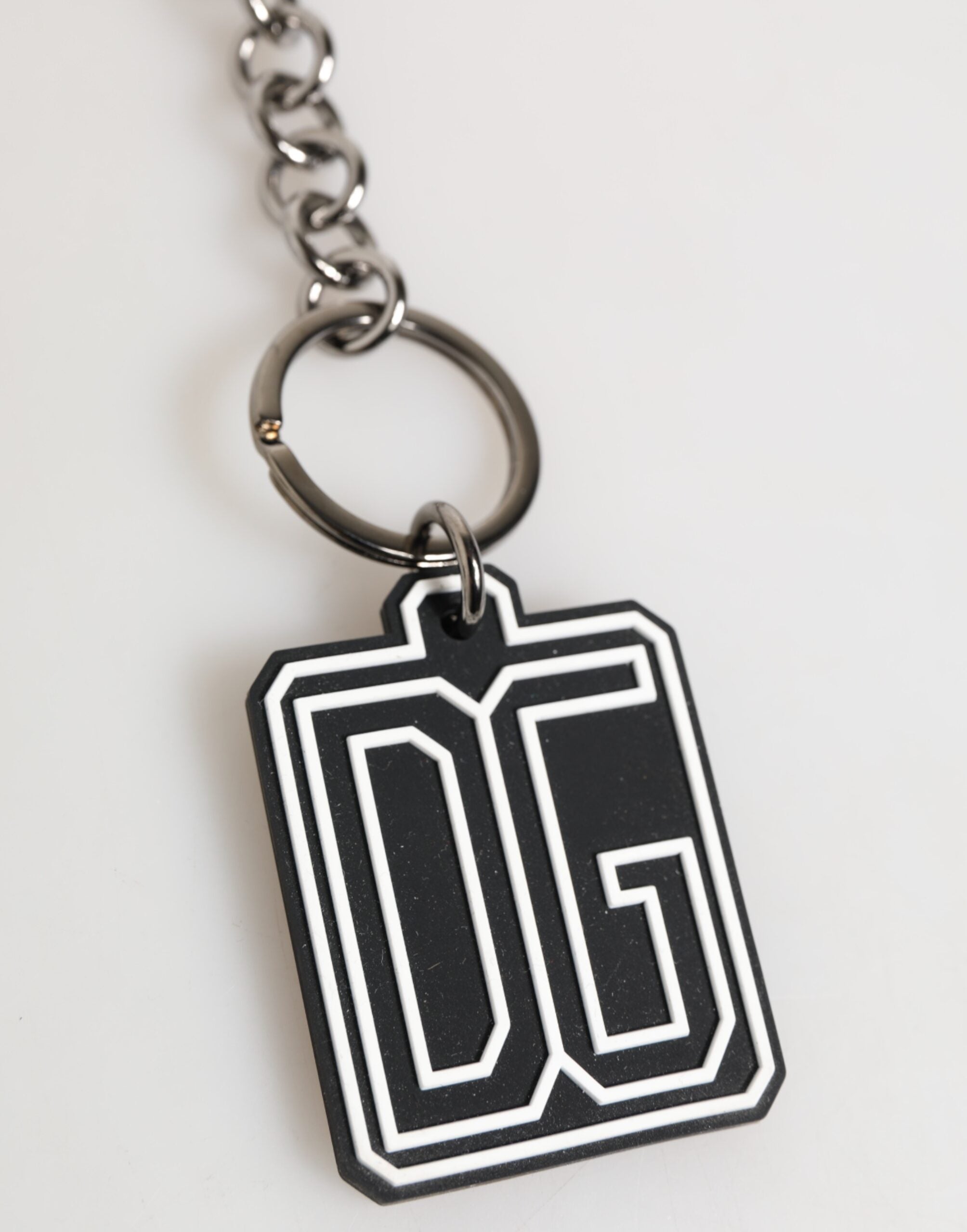 Dolce & Gabbana Black White DG Rubber Logo Silver Men Keychain Keyring Dolce & Gabbana