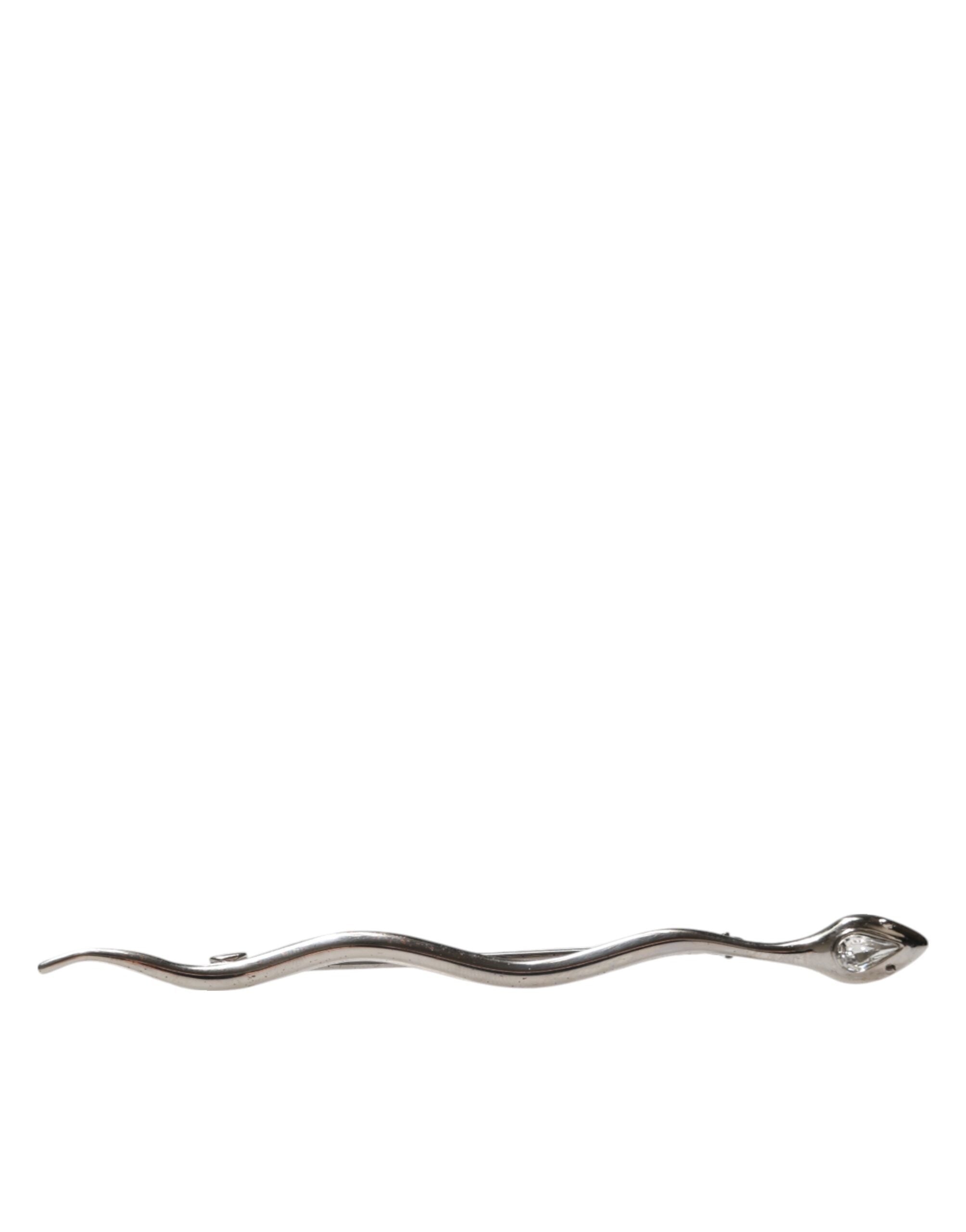 Dolce & Gabbana Silver Brass Crystal Spilla Serpente Mens Brooch Pin Dolce & Gabbana