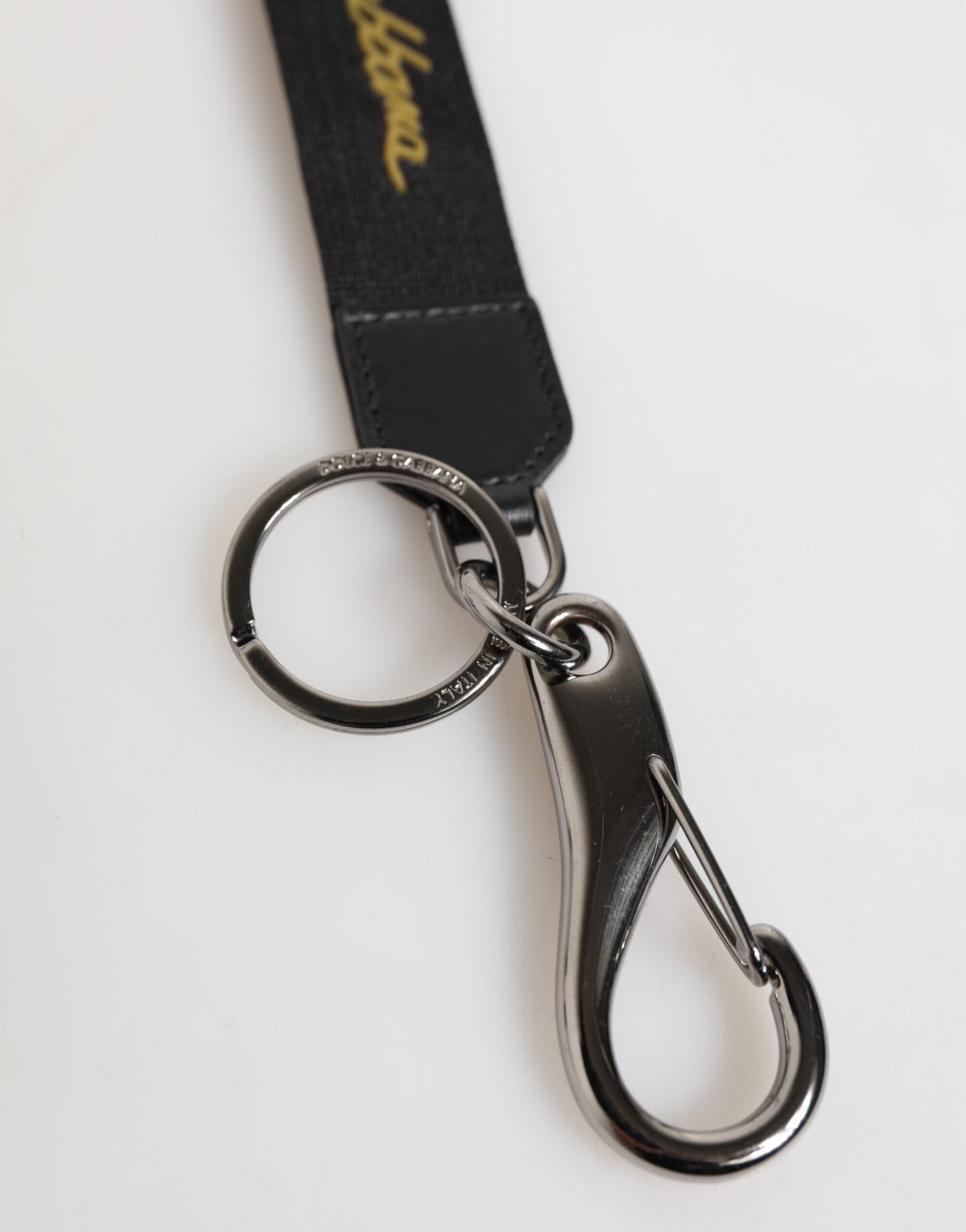Dolce & Gabbana Black Yellow Polyester DG Logo Silver Keychain Keyring Dolce & Gabbana