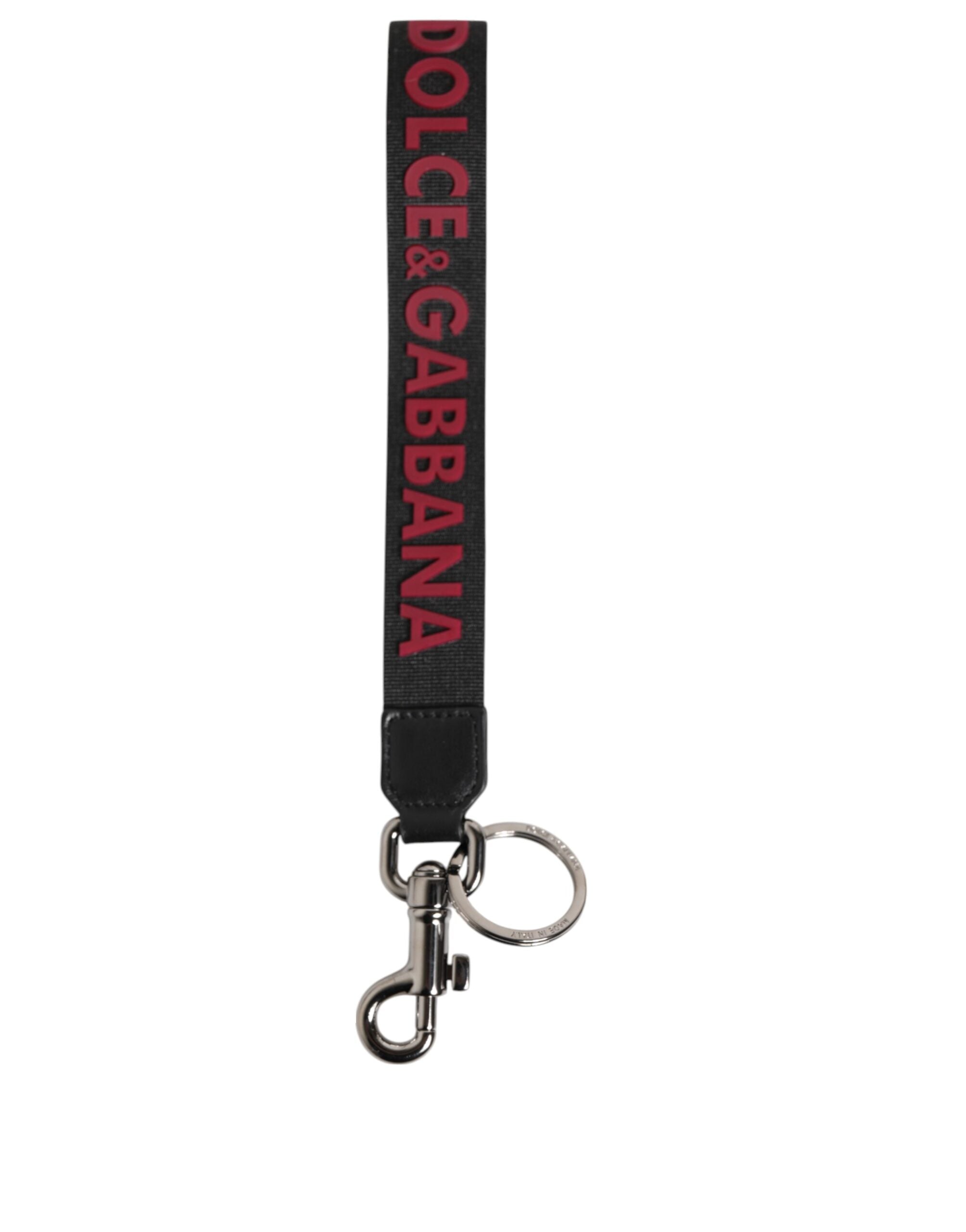 Dolce & Gabbana Black Red DG Logo Polyester Silver Men Keychain Keyring Dolce & Gabbana