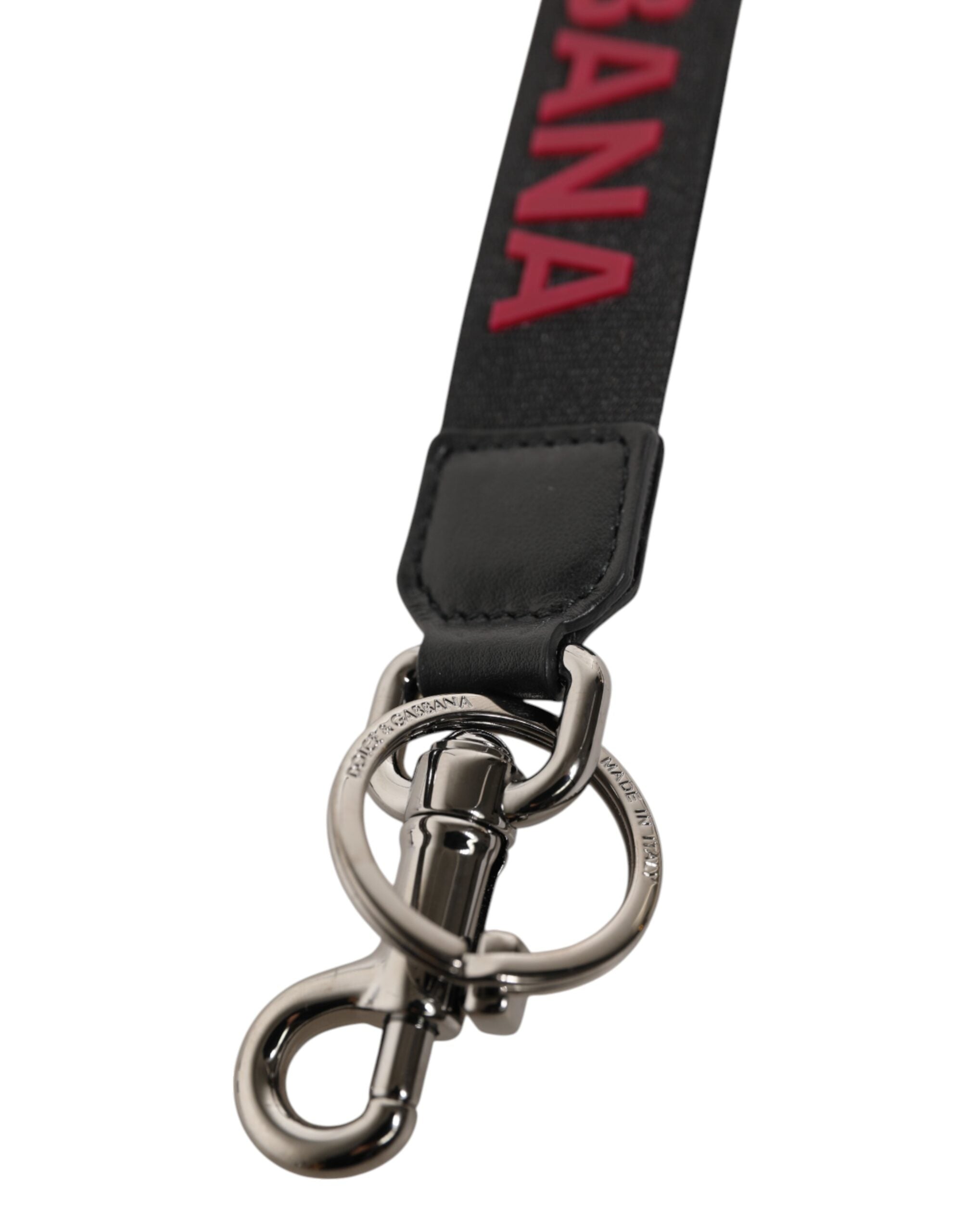 Dolce & Gabbana Black Red DG Logo Polyester Silver Men Keychain Keyring Dolce & Gabbana