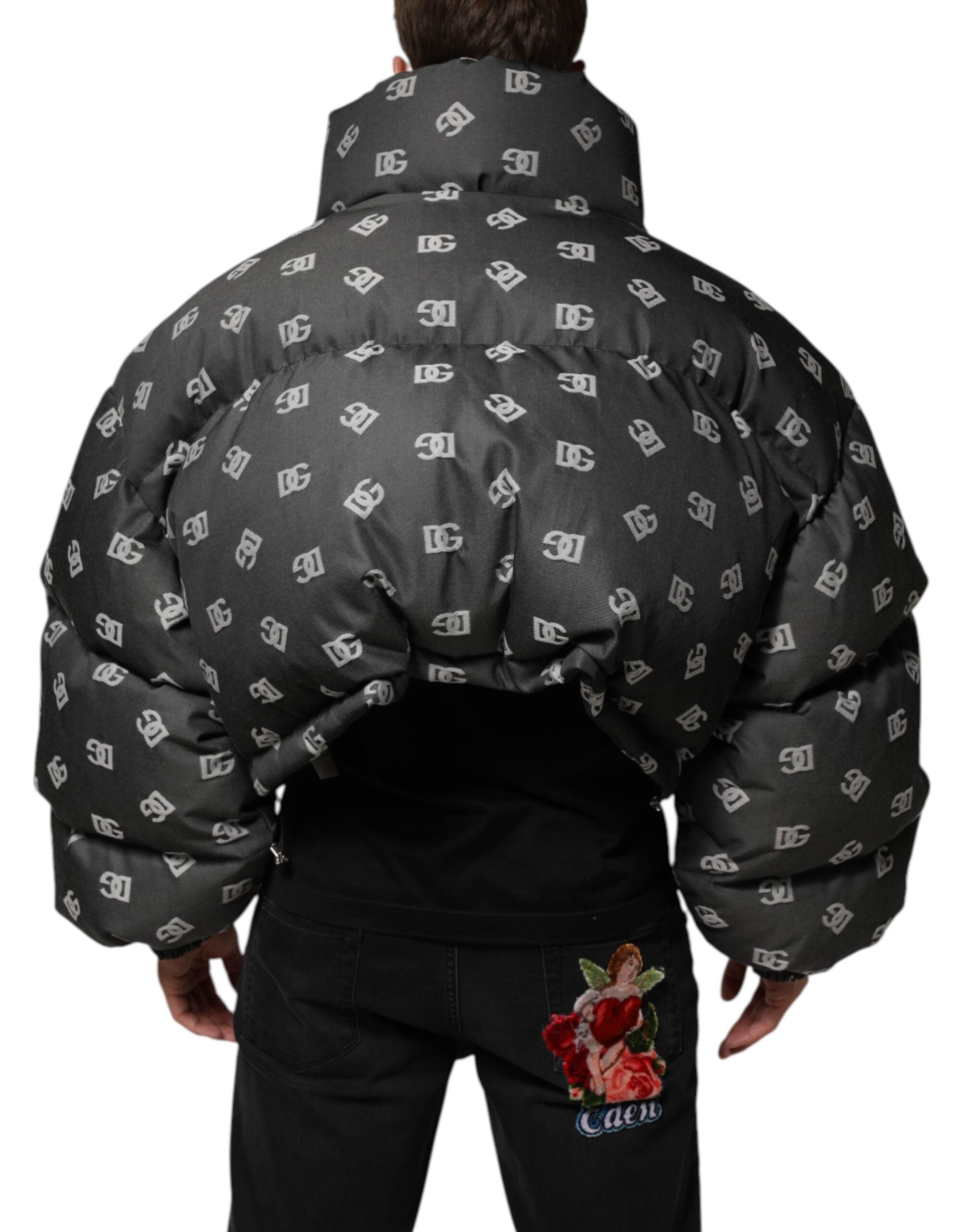 Dolce & Gabbana Black DG Monogram Full Zip Puffer Men Jacket Dolce & Gabbana
