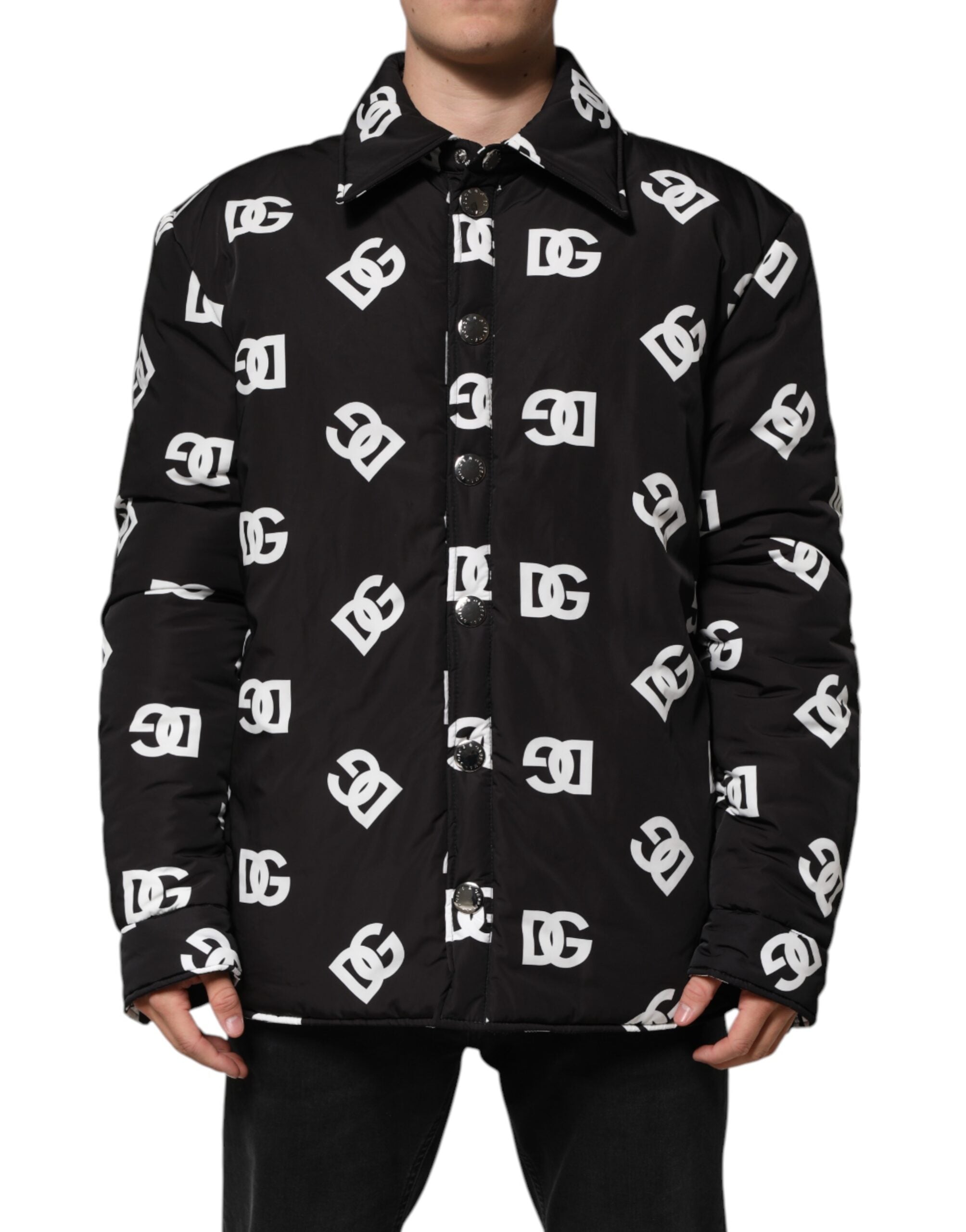 Dolce & Gabbana Black DG Monogram Nylon Windbreaker Jacket Dolce & Gabbana