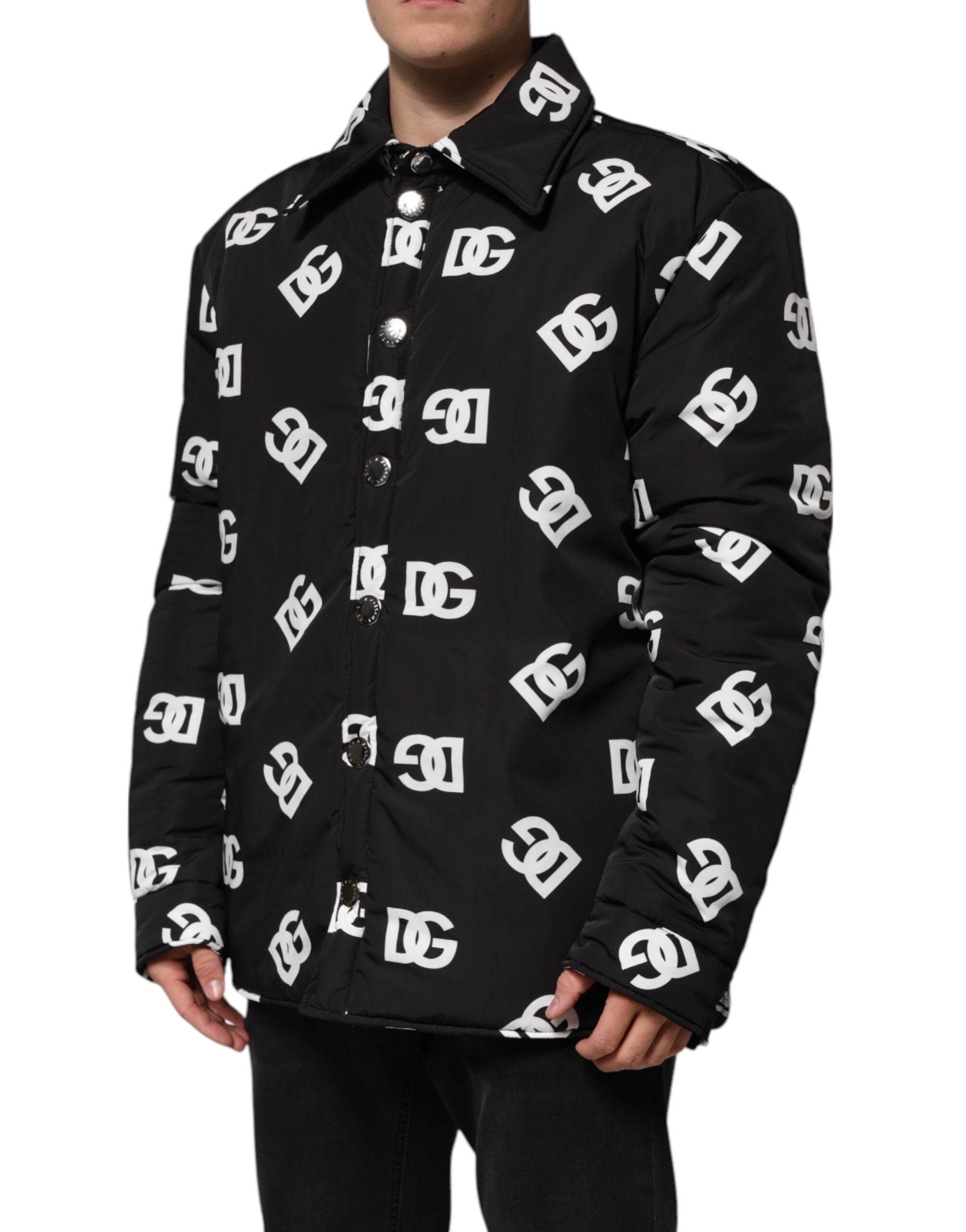 Dolce & Gabbana Black DG Monogram Nylon Windbreaker Jacket Dolce & Gabbana