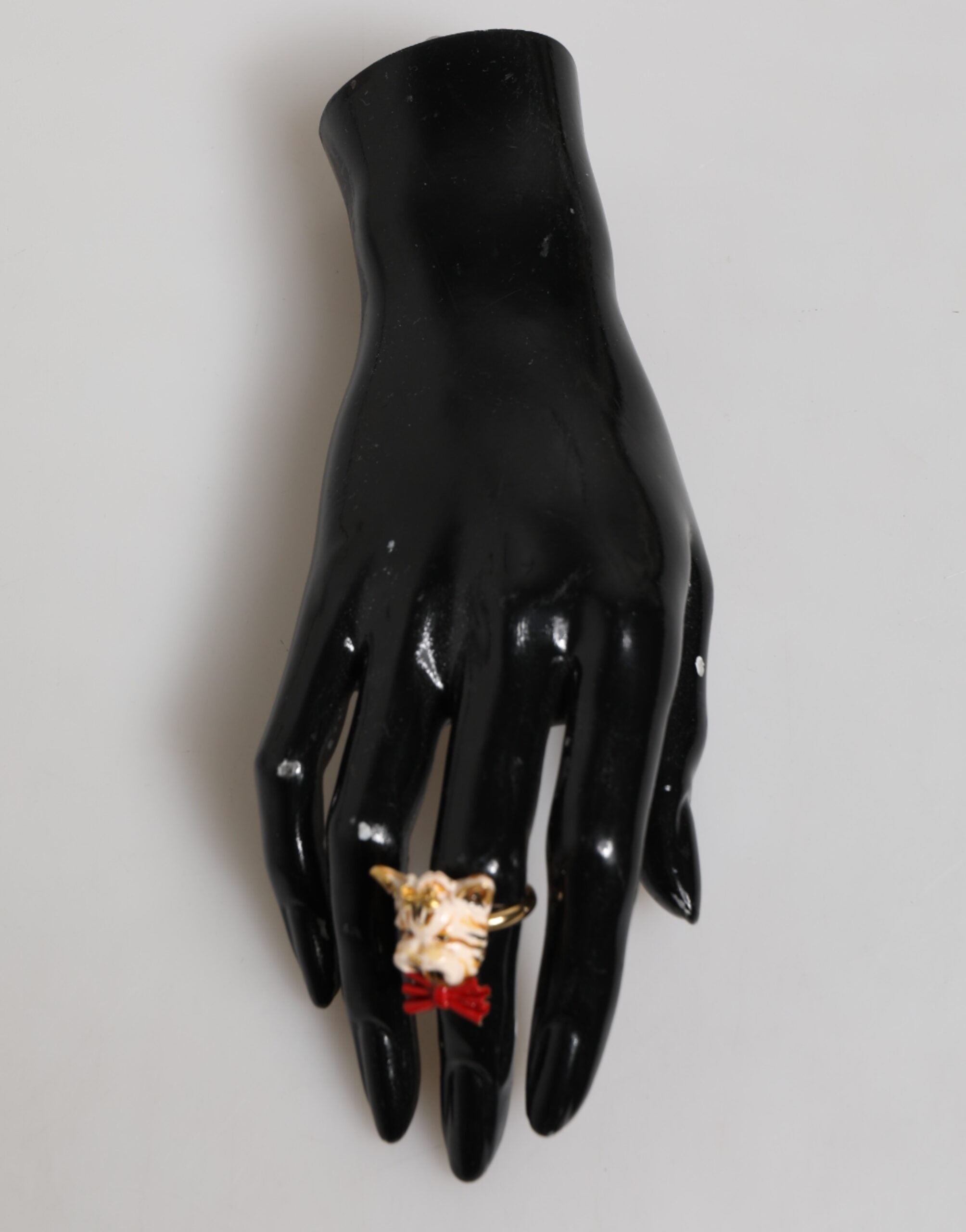 Dolce & Gabbana Gold Brass Resin Beige Dog Pet Accessory Ring Dolce & Gabbana