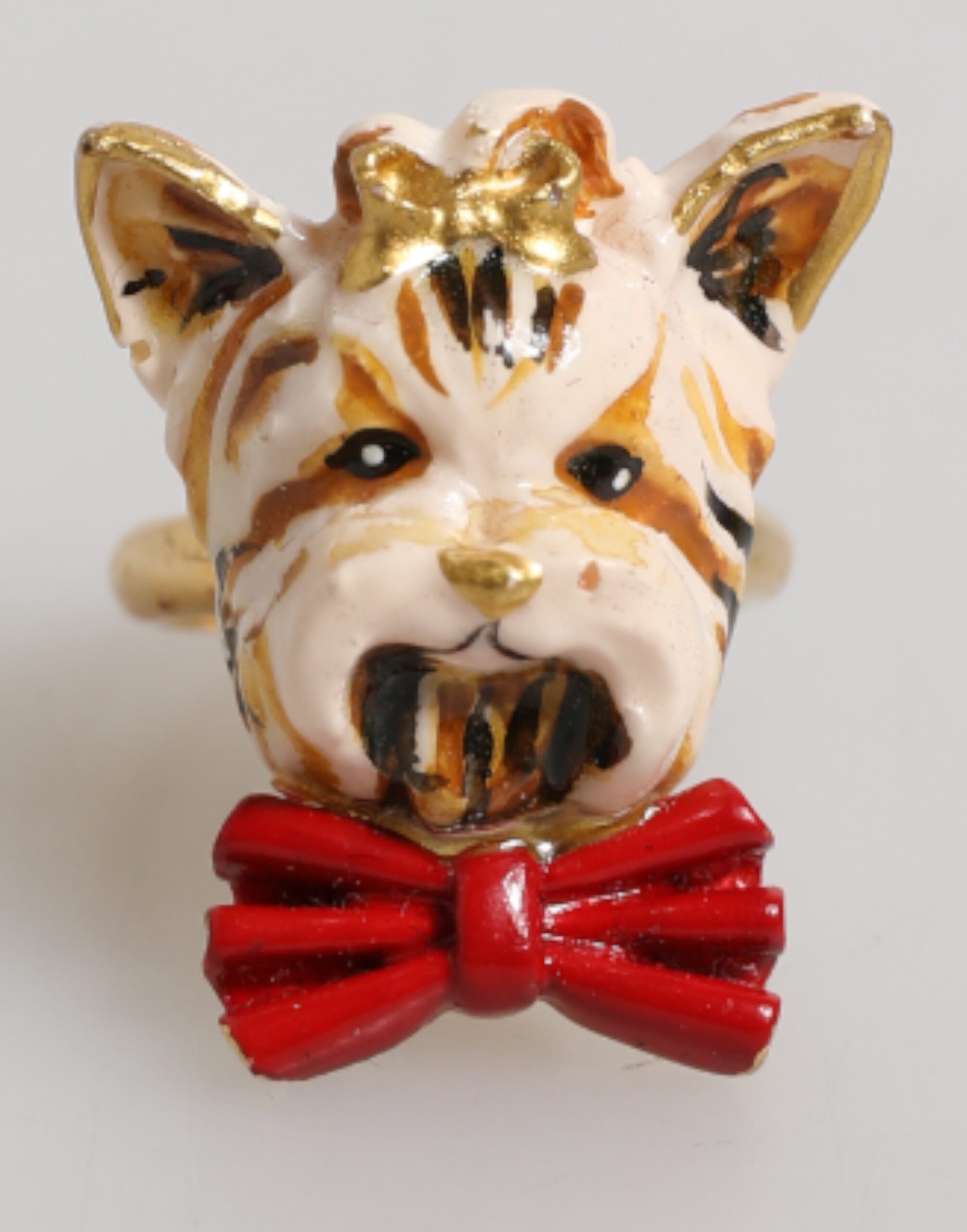 Dolce & Gabbana Gold Brass Resin Beige Dog Pet Accessory Ring Dolce & Gabbana