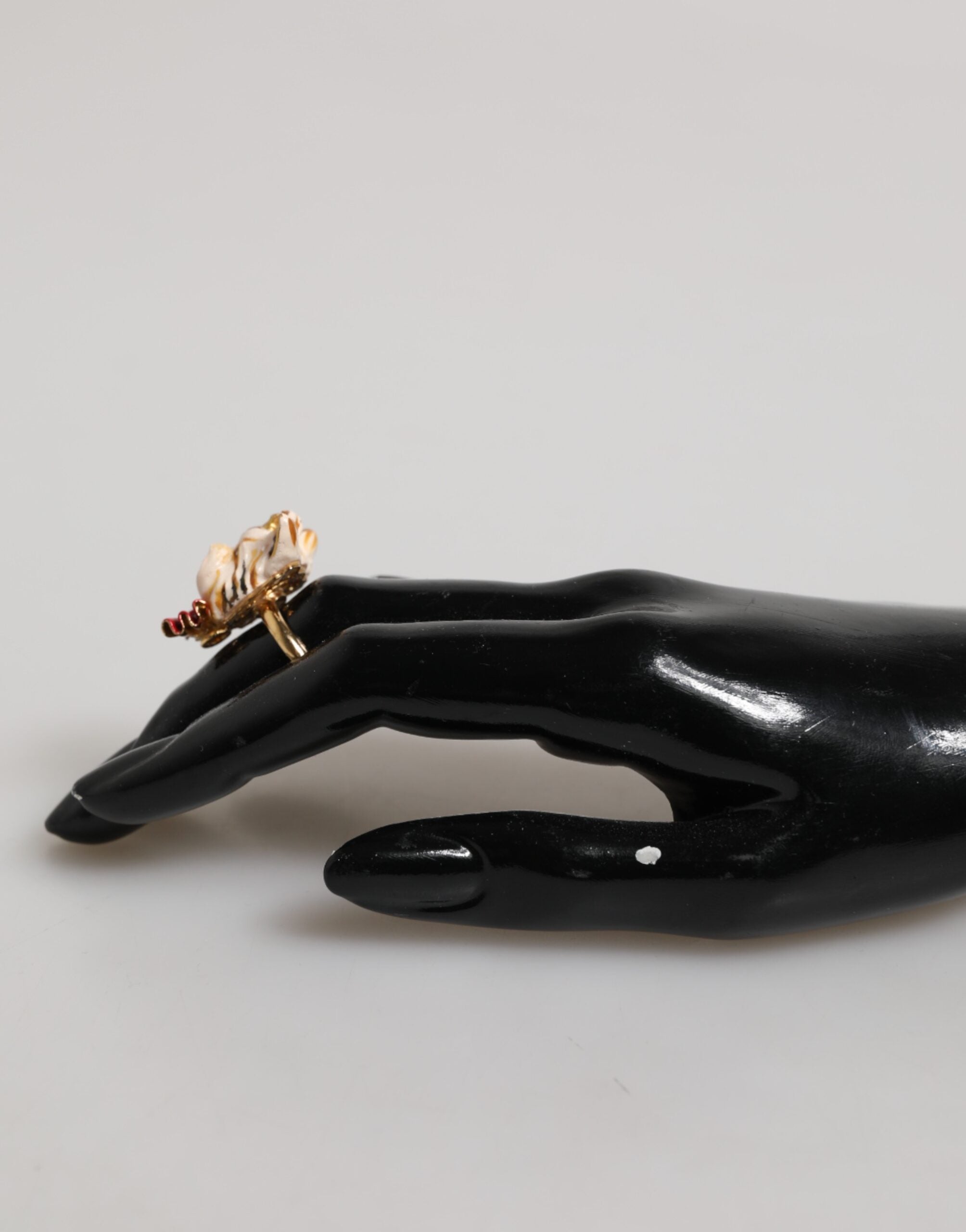 Dolce & Gabbana Gold Brass Resin Beige Dog Pet Accessory Ring Dolce & Gabbana