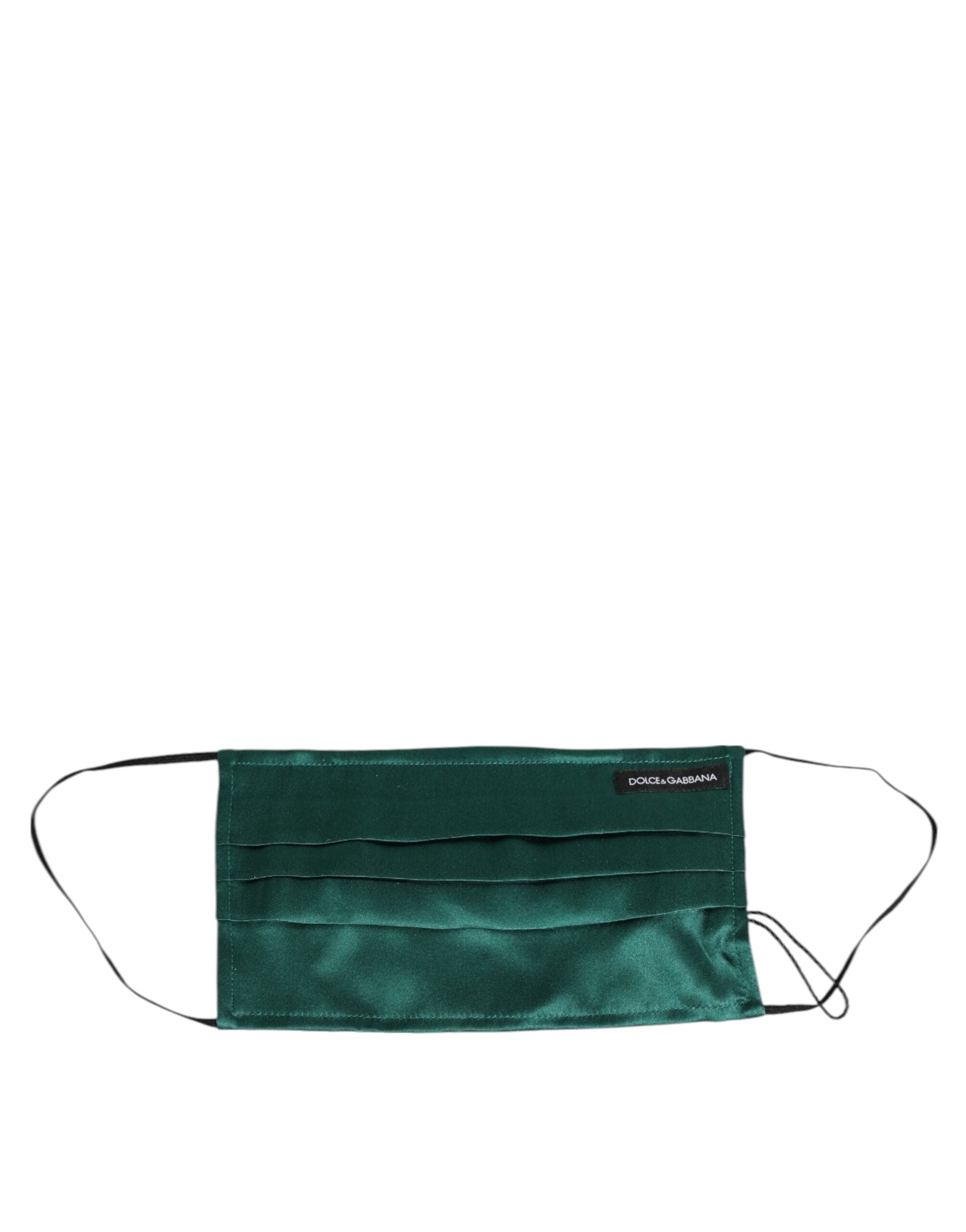 Dolce & Gabbana Green Silk Pleated Elastic Ear Strap Face Mask Dolce & Gabbana