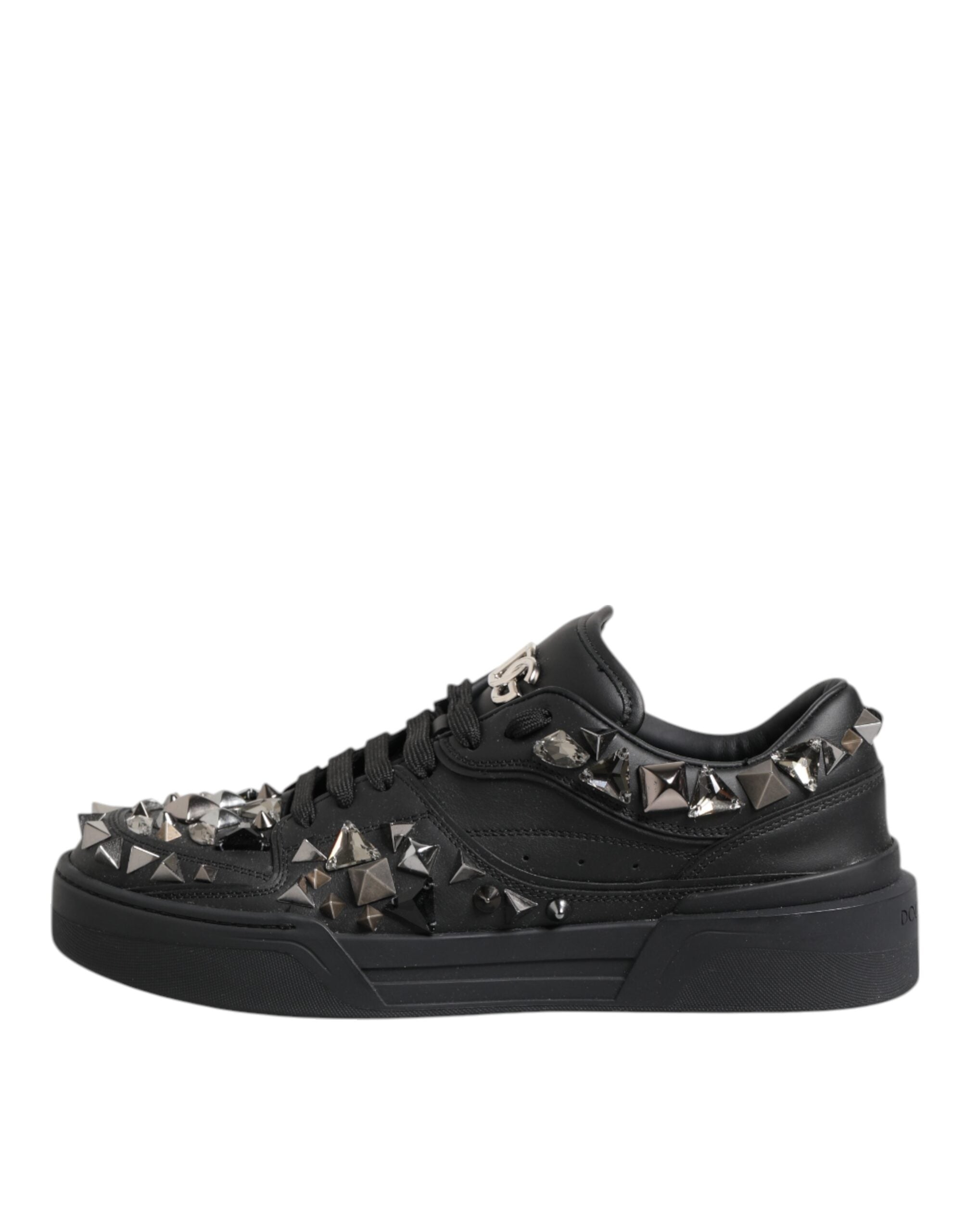 Dolce & Gabbana Black Leather Studded Low Top Sneakers Shoes Dolce & Gabbana