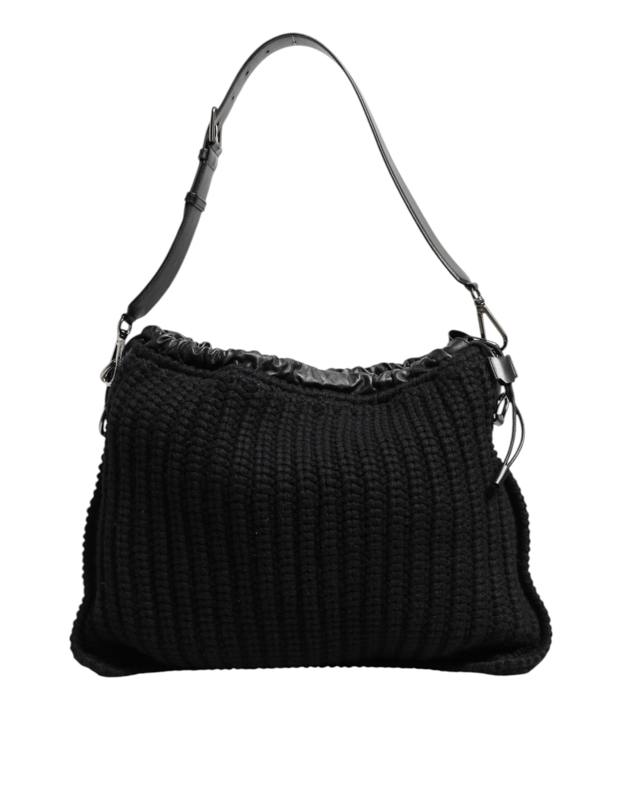 Dolce & Gabbana Black Cashmere Knitted Leather Shoulder Women Borse Bag Dolce & Gabbana
