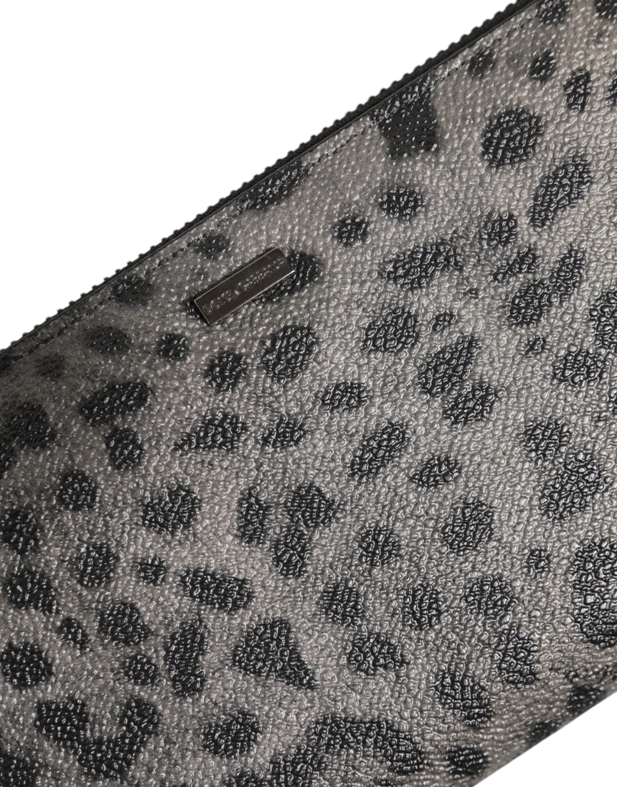 Dolce & Gabbana Black Gray Leopard Leather Zip Around Continental Wallet Dolce & Gabbana