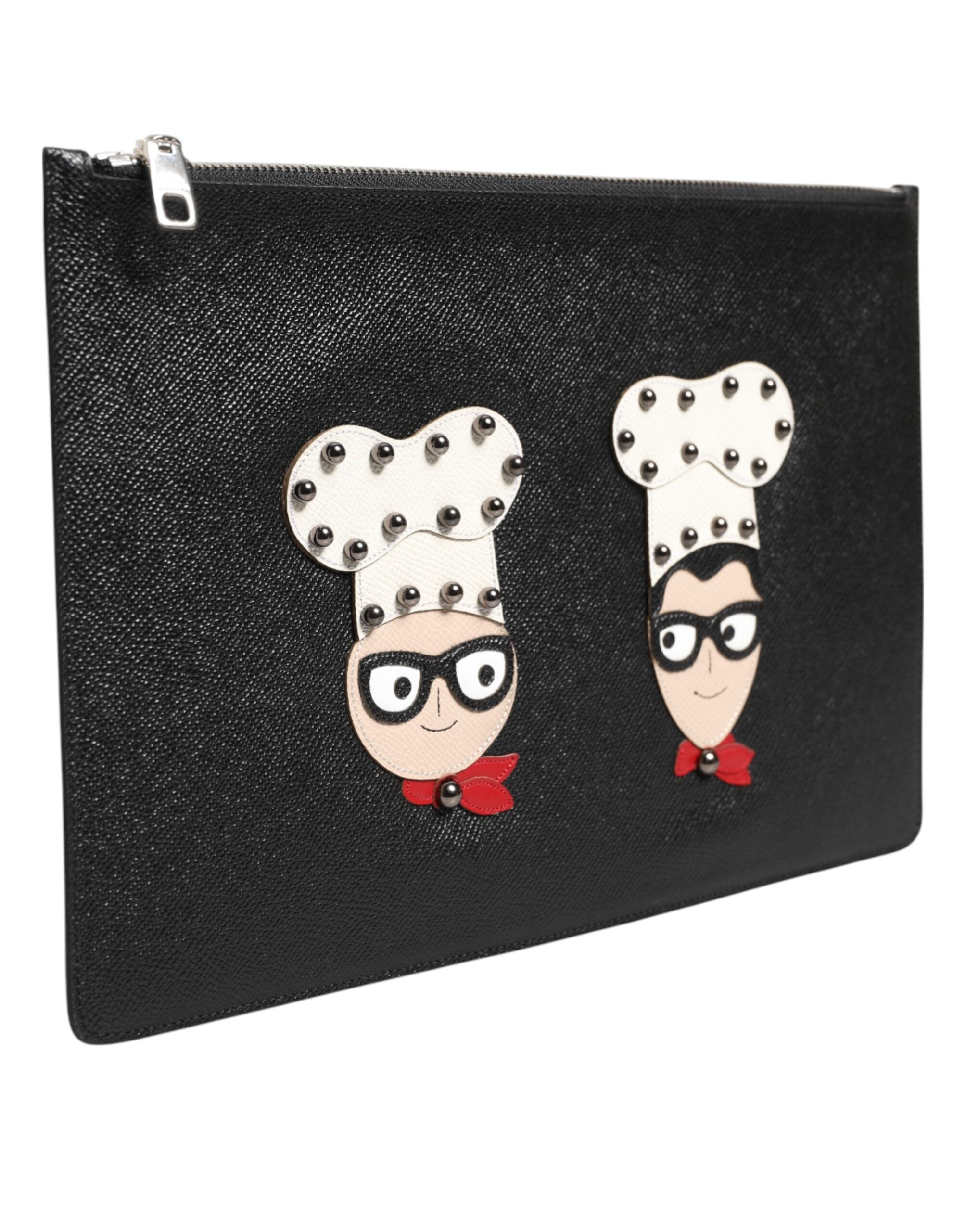Dolce & Gabbana Black Leather #DGFAMILY Embellished Men Clutch Pouch Bag Dolce & Gabbana