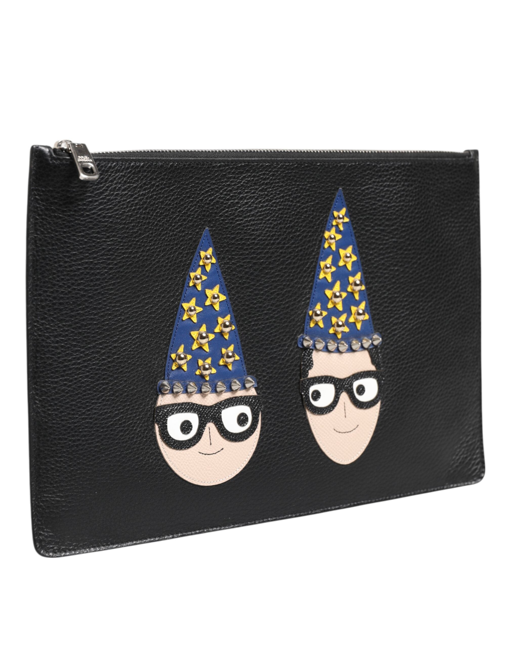 Dolce & Gabbana Black Leather #DGFAMILY Embellished Men Clutch Pouch Bag Dolce & Gabbana