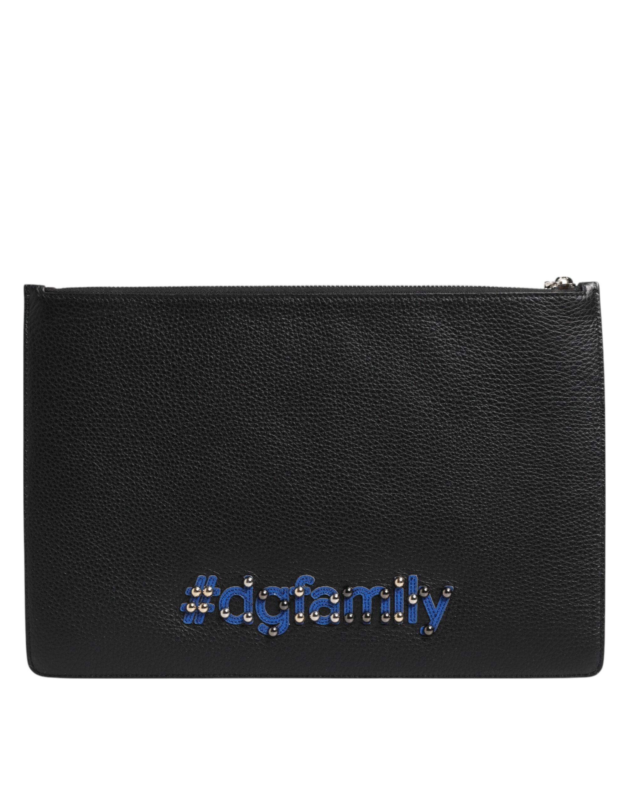 Dolce & Gabbana Black Leather #DGFAMILY Embellished Men Clutch Pouch Bag Dolce & Gabbana