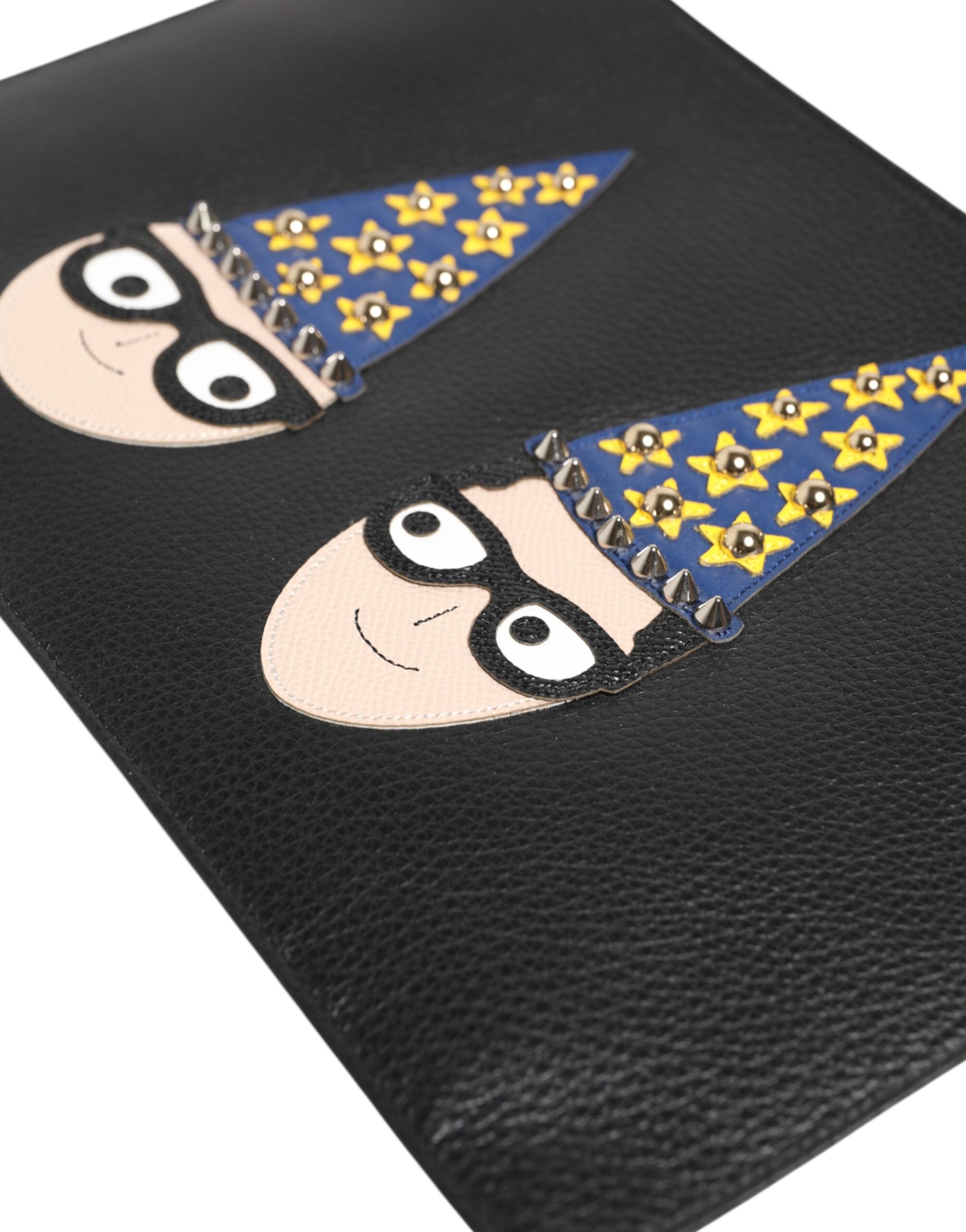 Dolce & Gabbana Black Leather #DGFAMILY Embellished Men Clutch Pouch Bag Dolce & Gabbana