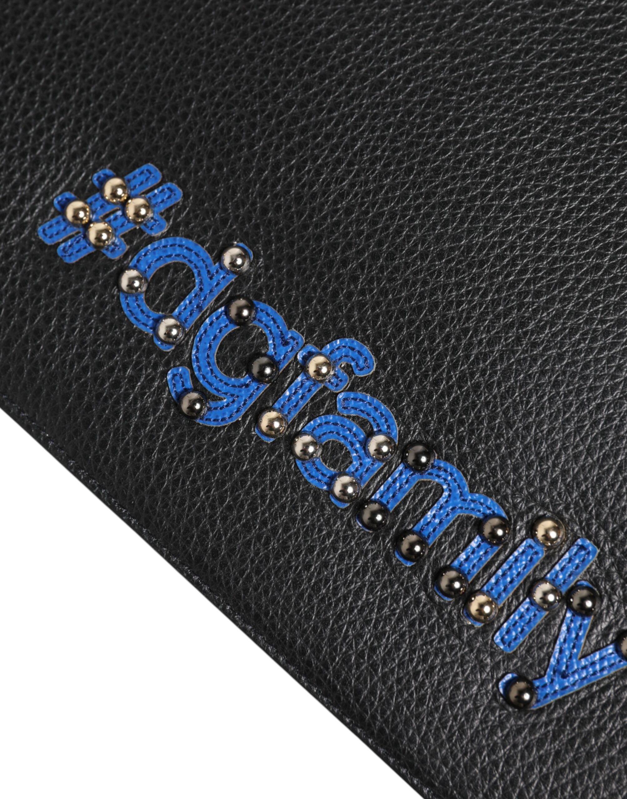 Dolce & Gabbana Black Leather #DGFAMILY Embellished Men Clutch Pouch Bag Dolce & Gabbana