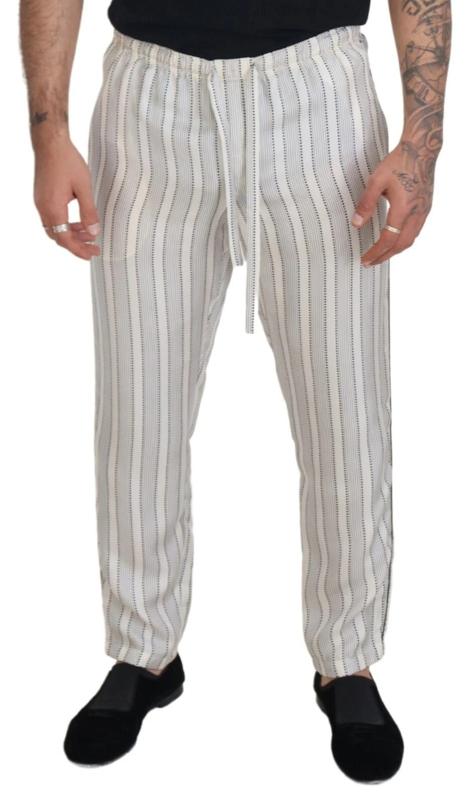 Dolce & Gabbana White Stripes Silk Lounge Trouser Pants Dolce & Gabbana