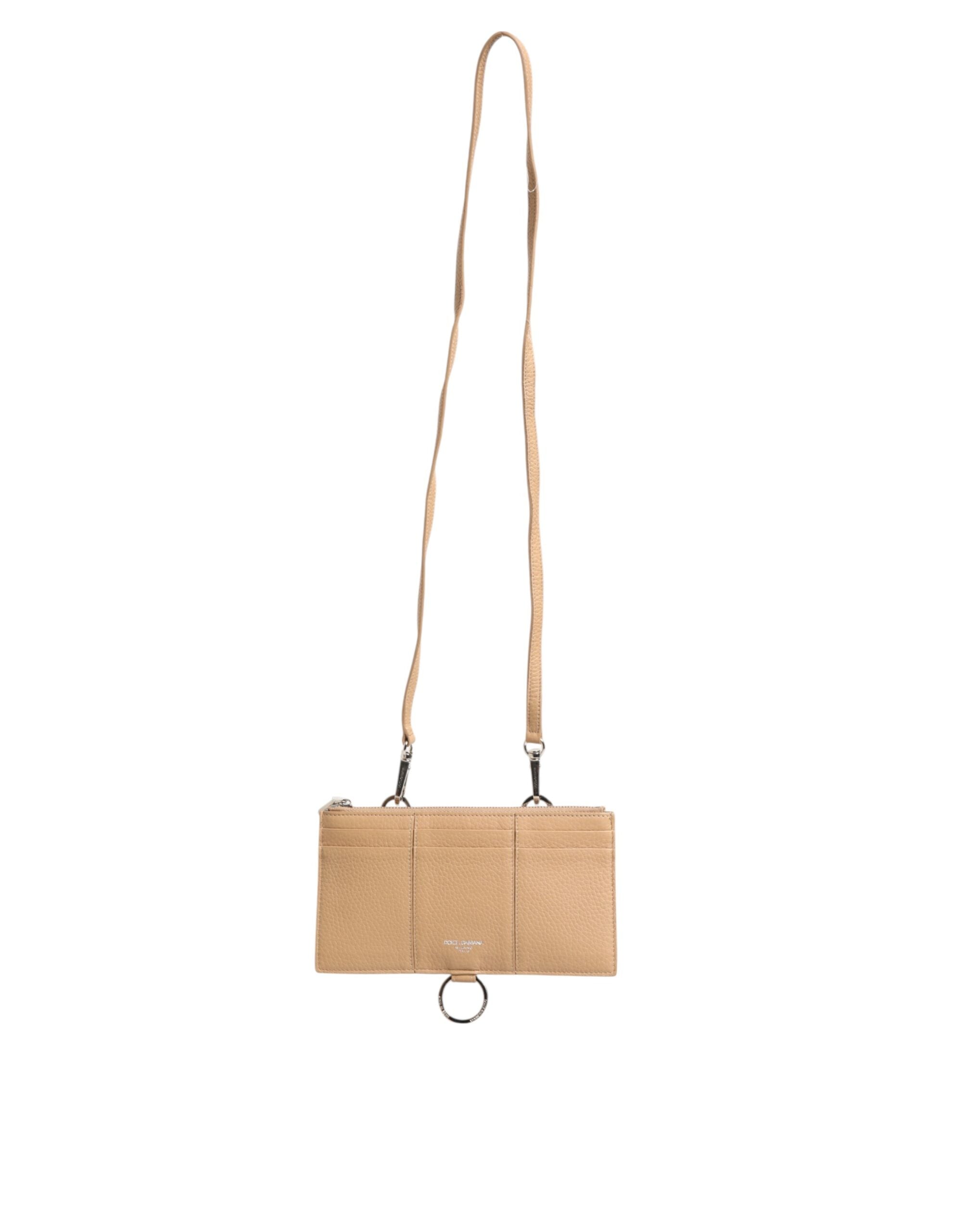Dolce & Gabbana Beige Calfskin Leather Large Crossbody Card Holder Wallet Dolce & Gabbana