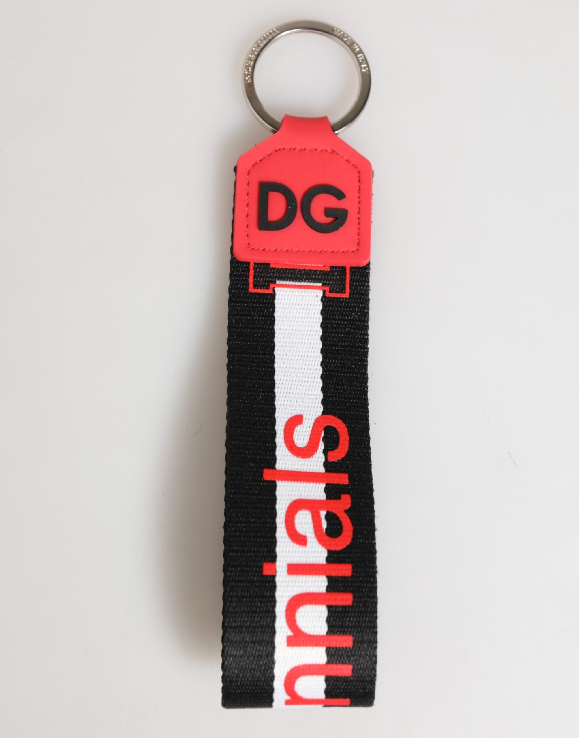 Dolce & Gabbana Red White DG Logo Polyester Brass Holder Keychain Keyring Dolce & Gabbana