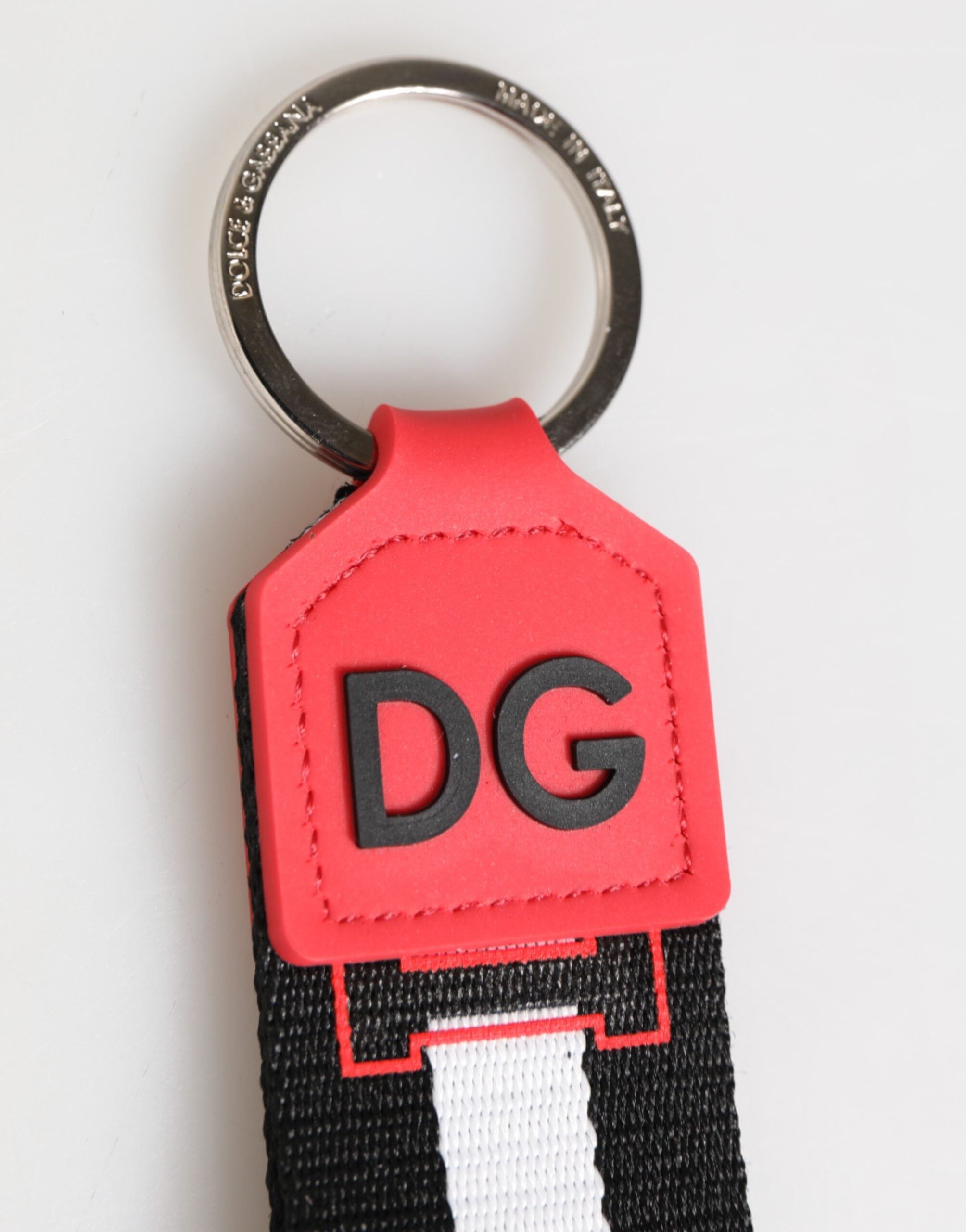 Dolce & Gabbana Red White DG Logo Polyester Brass Holder Keychain Keyring Dolce & Gabbana