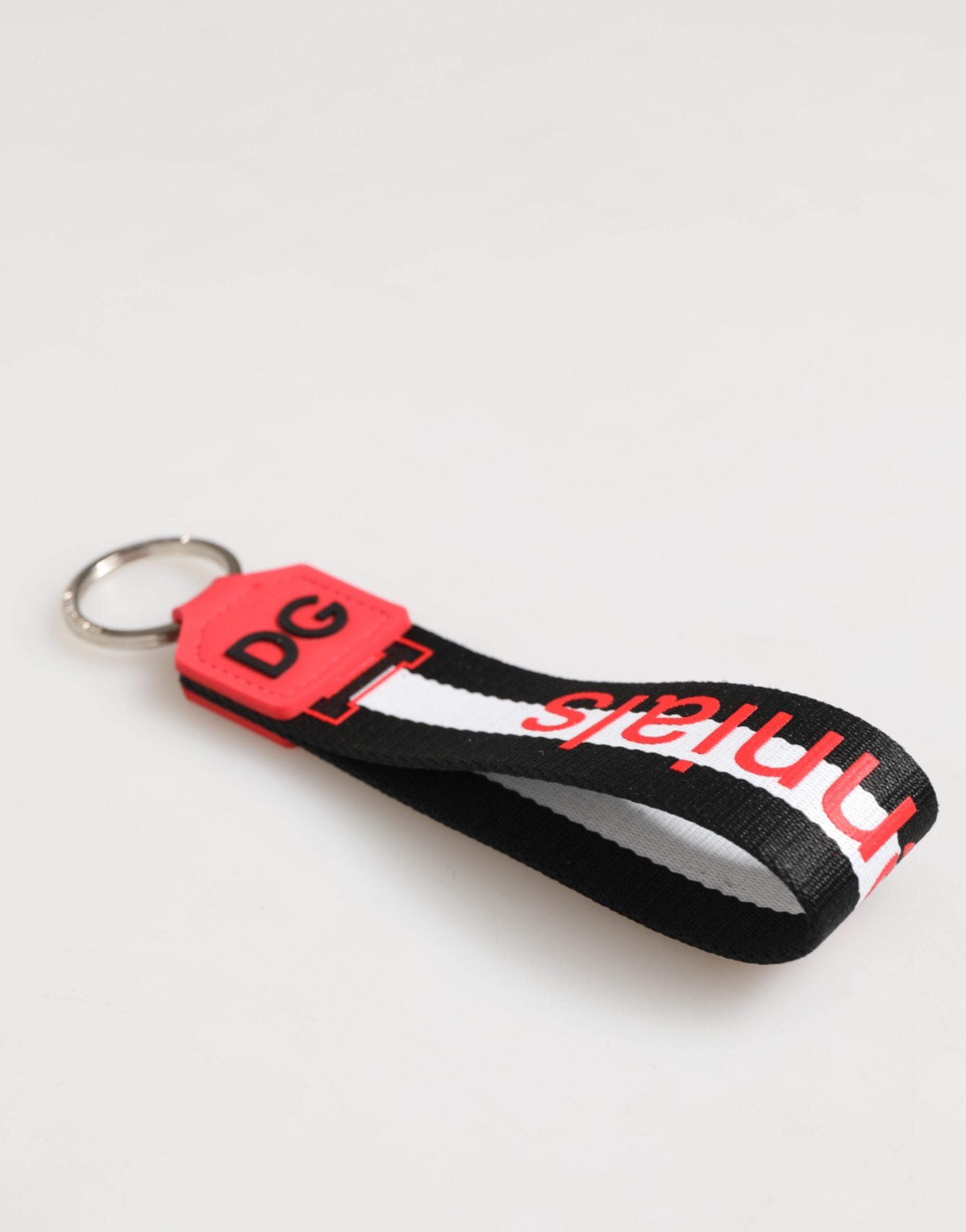 Dolce & Gabbana Red White DG Logo Polyester Brass Holder Keychain Keyring Dolce & Gabbana