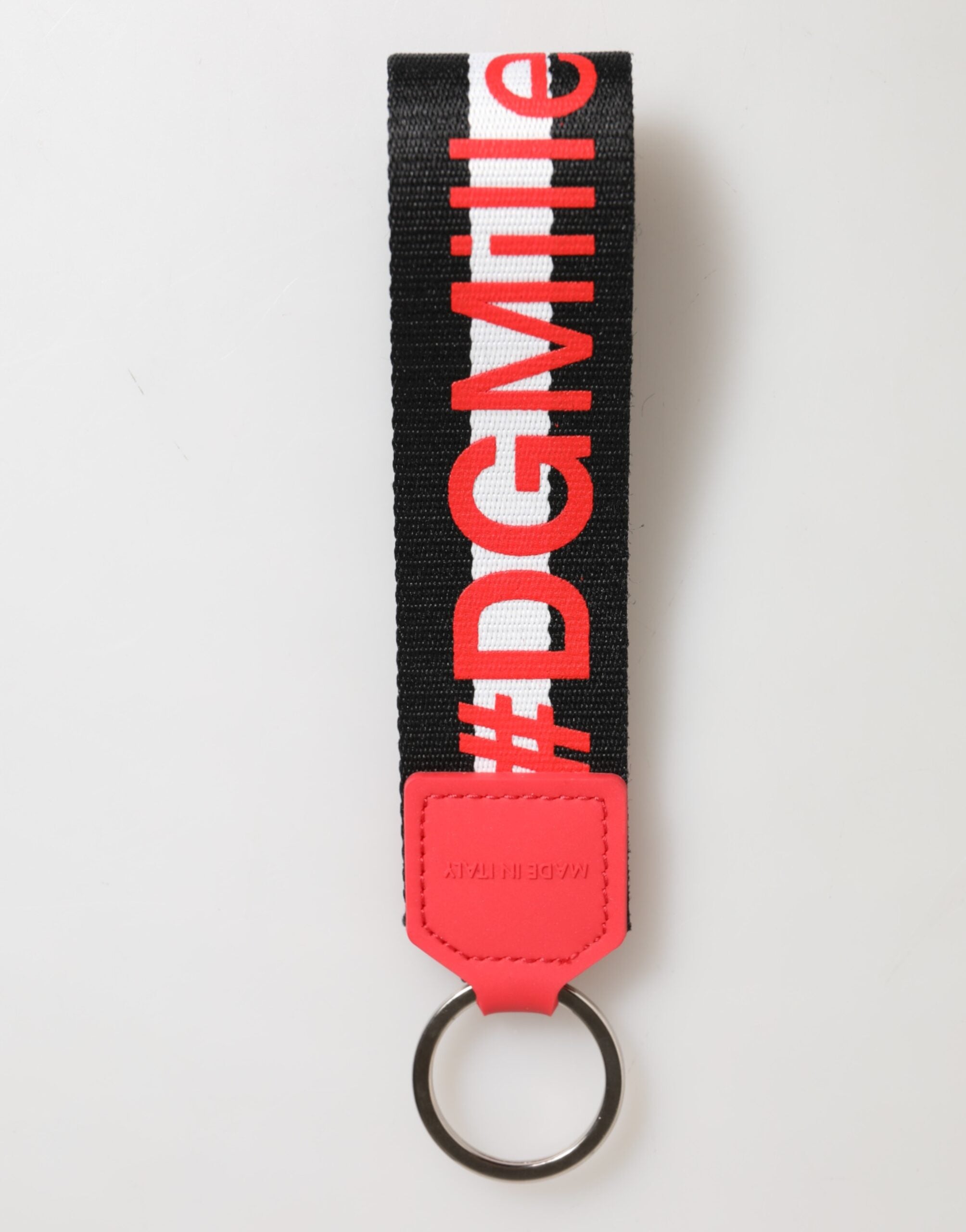 Dolce & Gabbana Red White DG Logo Polyester Brass Holder Keychain Keyring Dolce & Gabbana