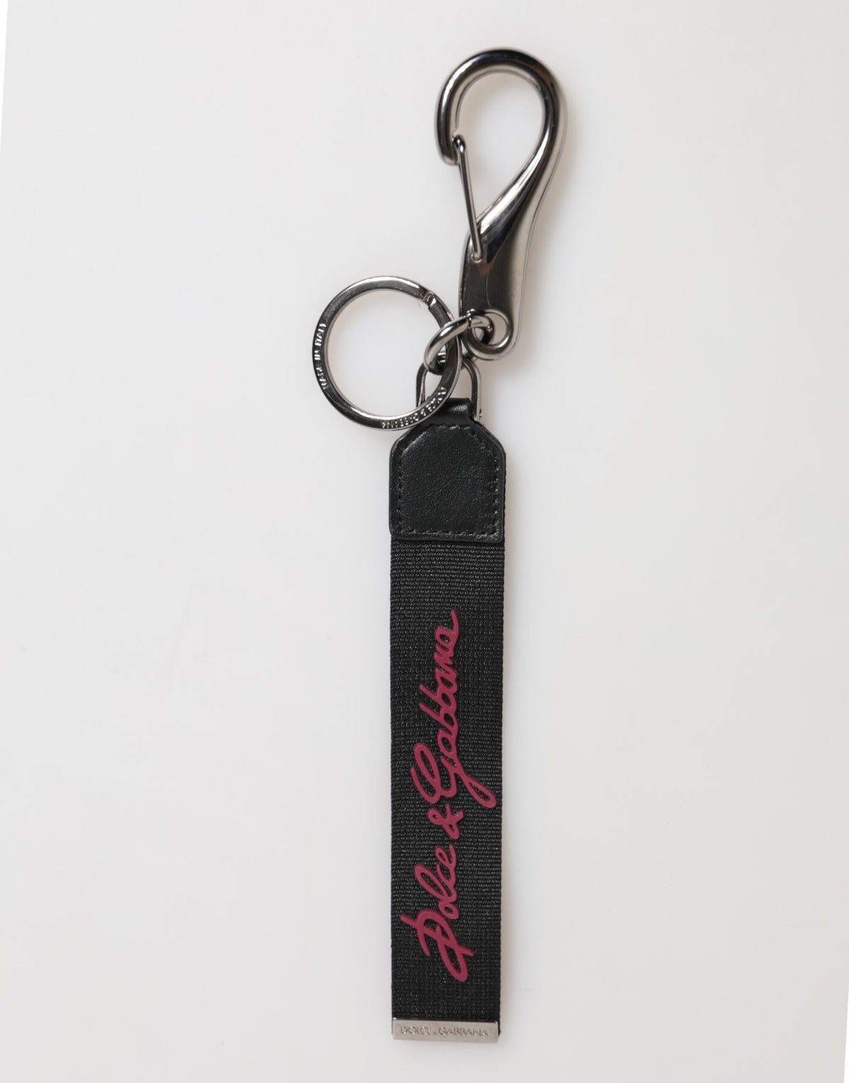 Dolce & Gabbana Black Burgundy Polyester DG Logo Men Keychain Keyring