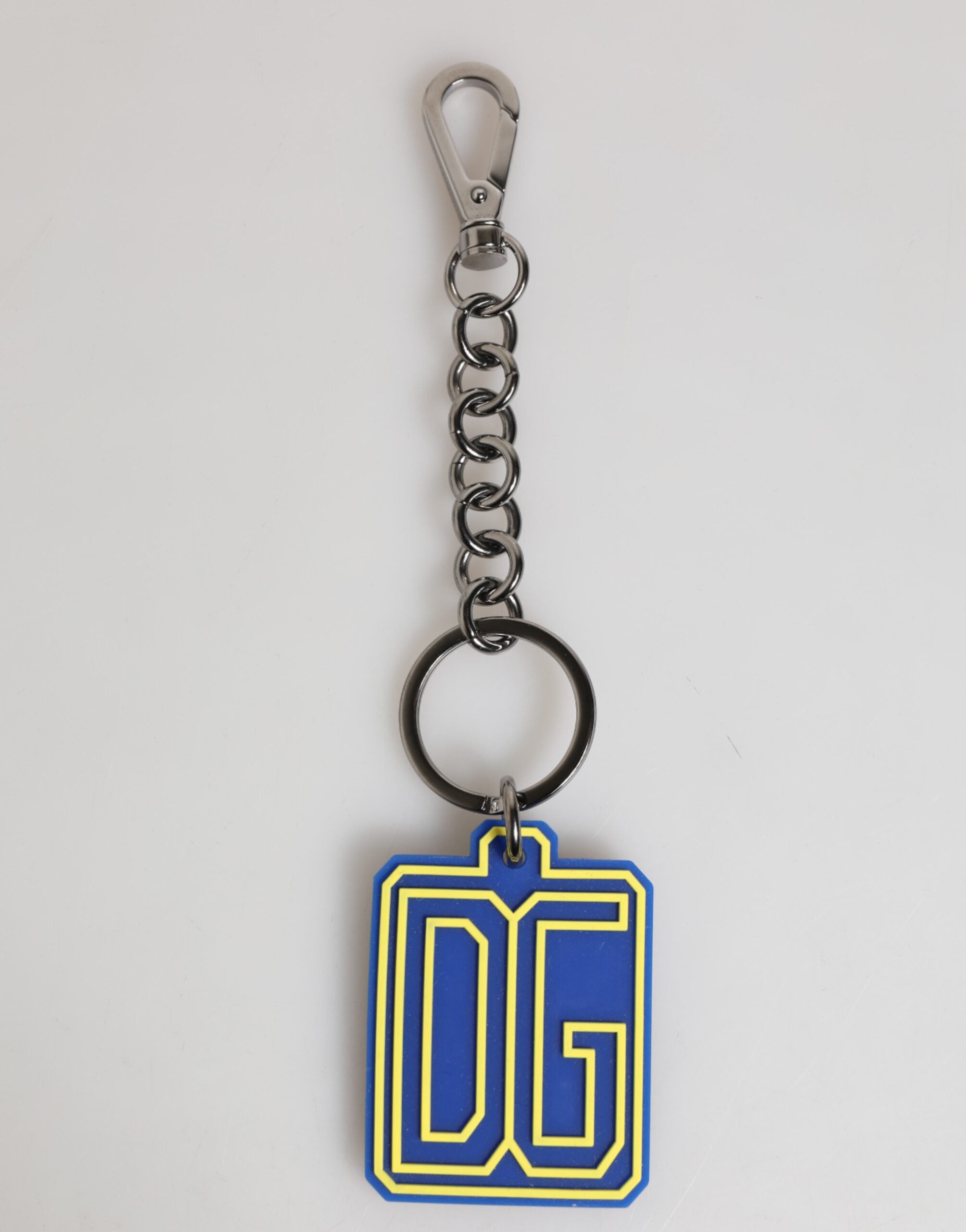 Dolce & Gabbana Blue Yellow DG Rubber Logo Silver Men Keychain Keyring Dolce & Gabbana