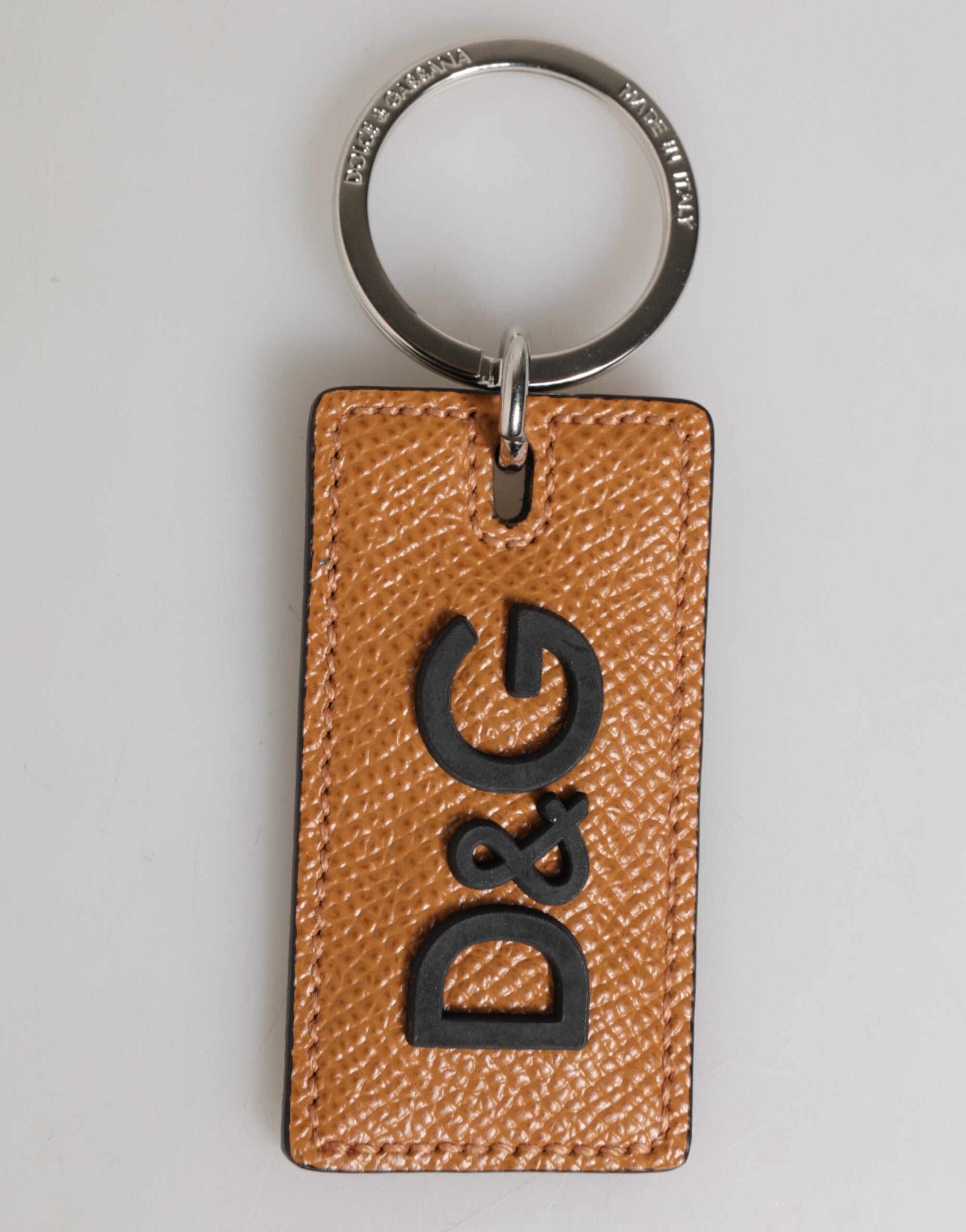 Dolce & Gabbana Brown Leather Logo Metal Ring Keychain Holder Men Keyring Dolce & Gabbana