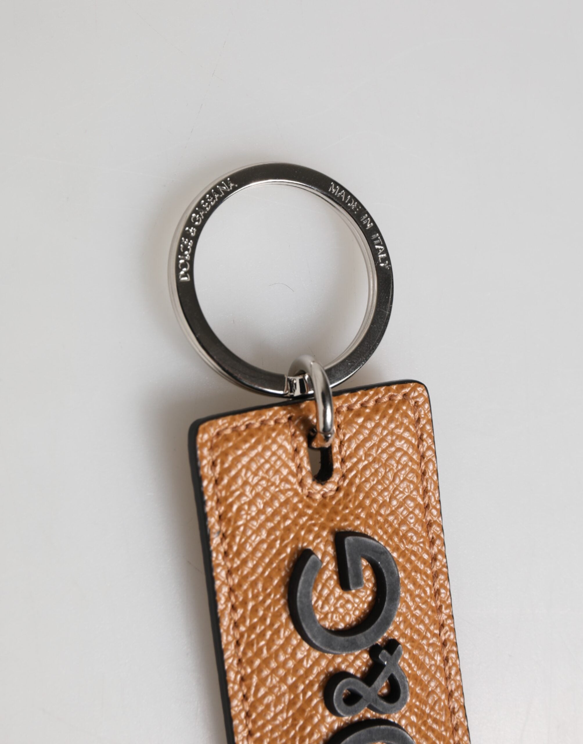 Dolce & Gabbana Brown Leather Logo Metal Ring Keychain Holder Men Keyring Dolce & Gabbana