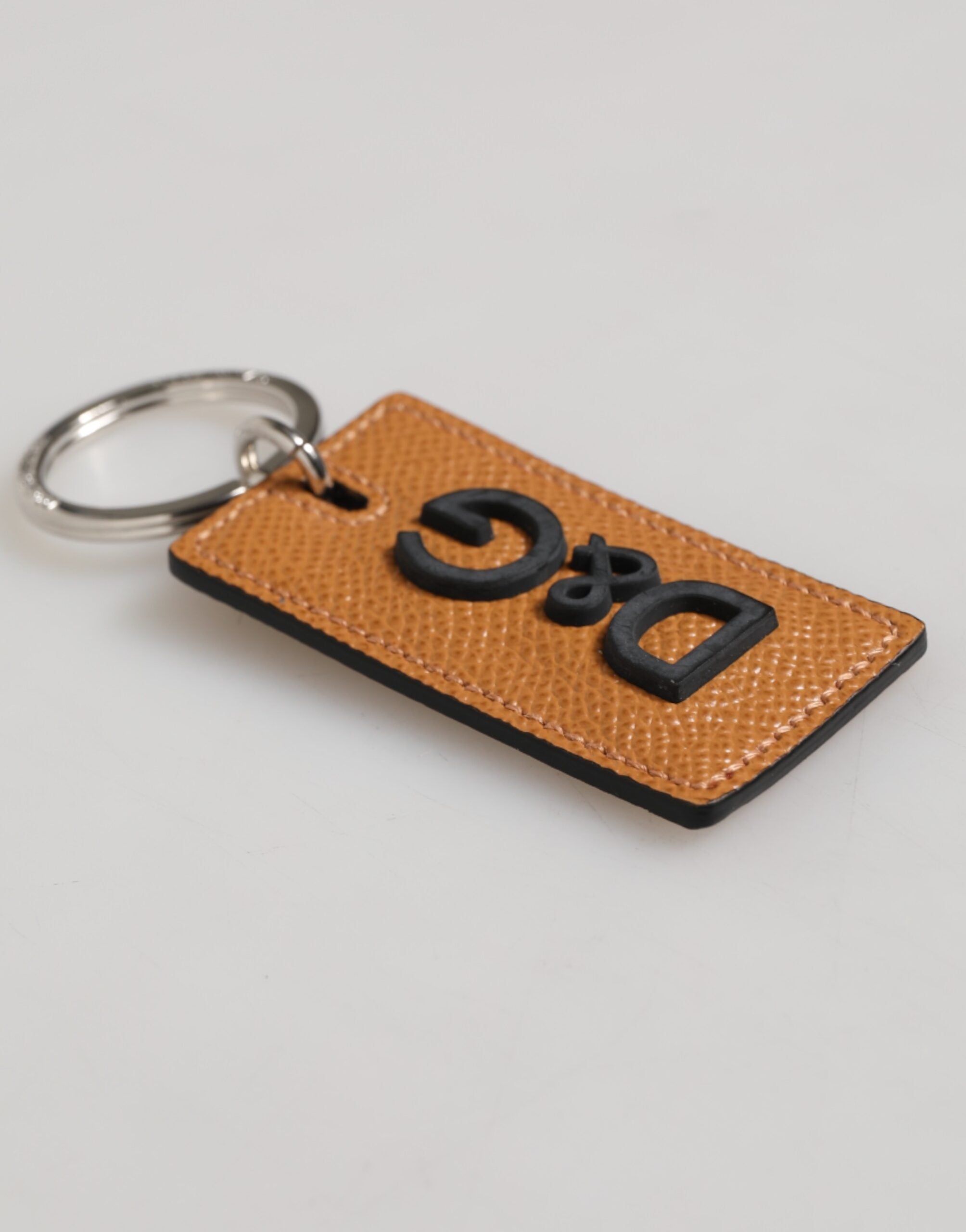 Dolce & Gabbana Brown Leather Logo Metal Ring Keychain Holder Men Keyring Dolce & Gabbana