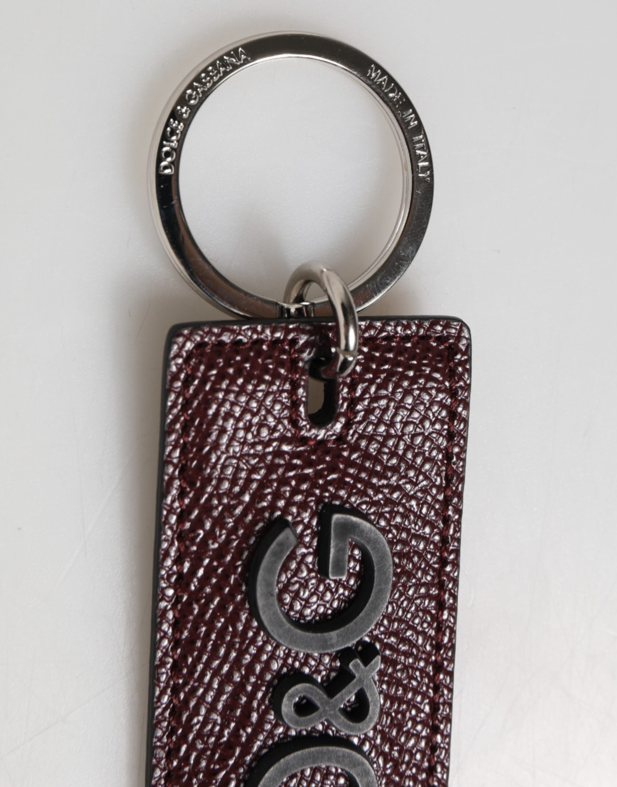 Dolce & Gabbana Bordeaux Leather Logo Metal Ring Men Keychain Keyring Dolce & Gabbana