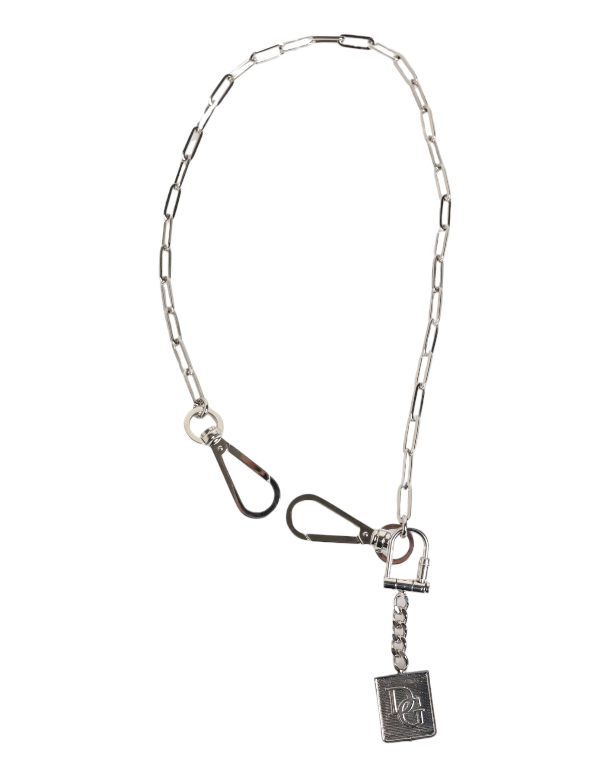 Dolce & Gabbana Silver Tone Metal Chain DG Logo Pendant Men Necklace Dolce & Gabbana
