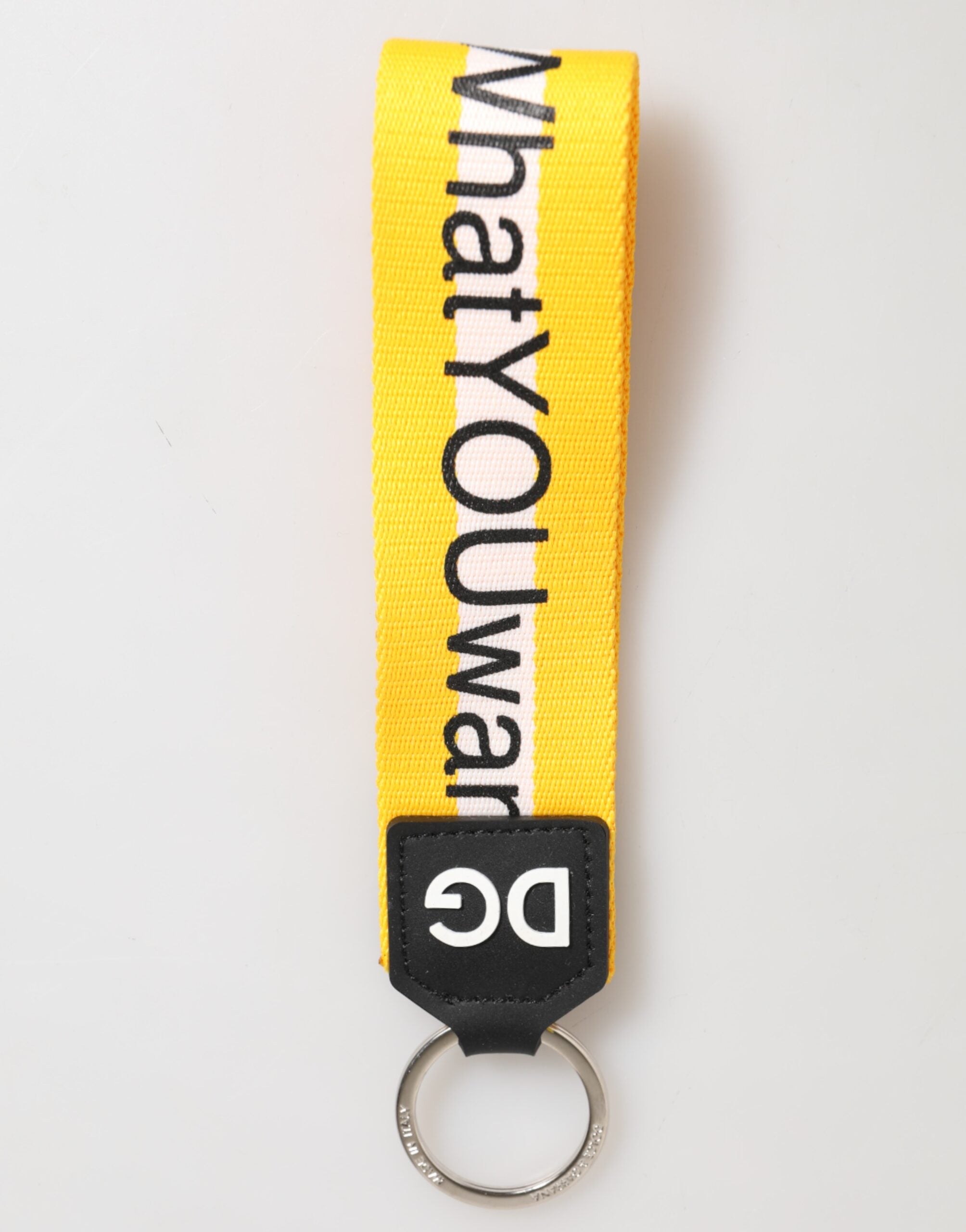 Dolce & Gabbana Yellow Logo Polyester Silver Brass Holder Keychain Keyring Dolce & Gabbana