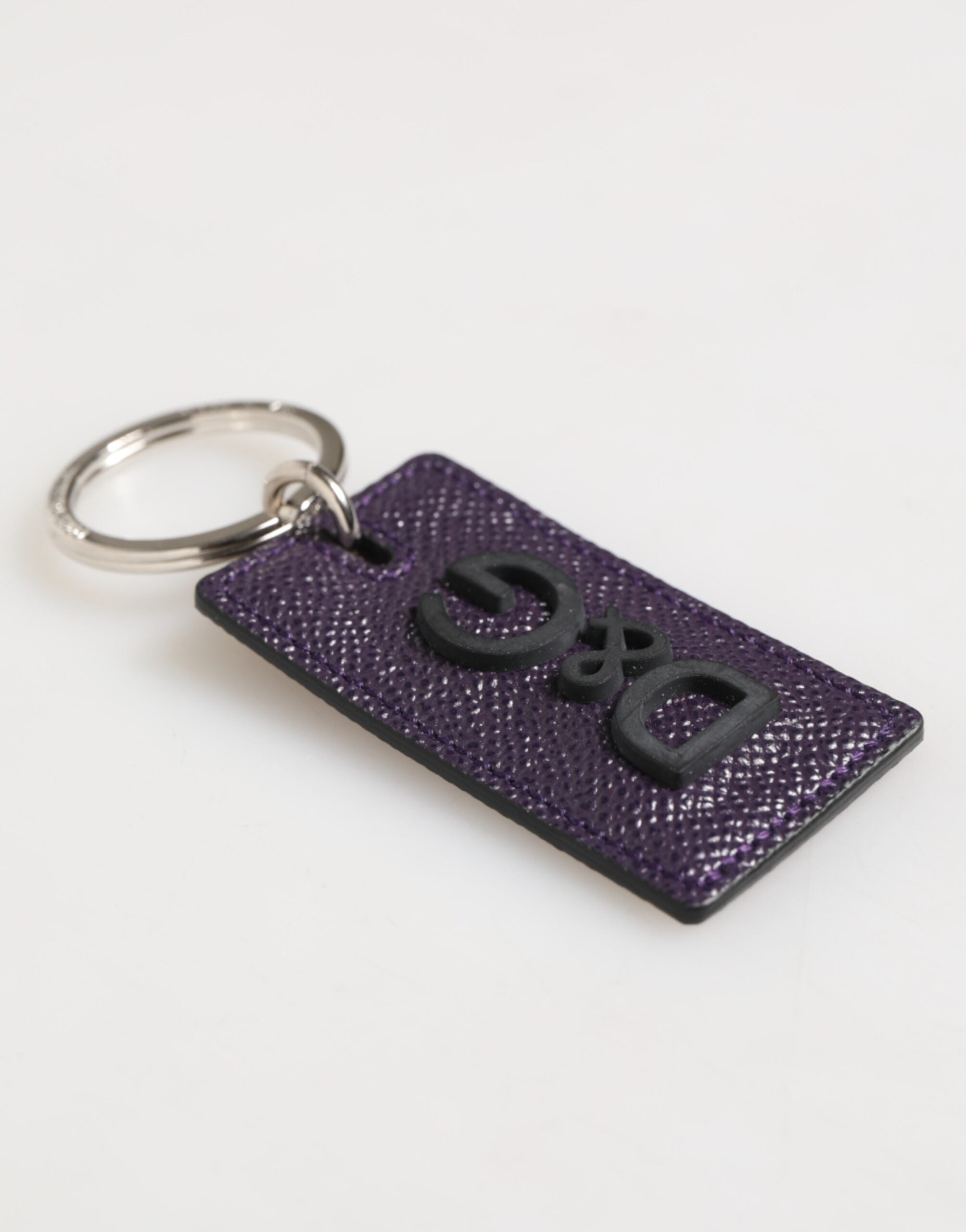 Dolce & Gabbana Violet Leather Logo Metal Ring Men Keychain Keyring Dolce & Gabbana