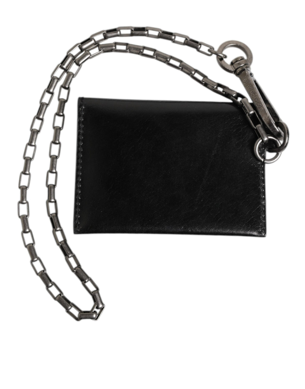 Dolce & Gabbana Black Cavallo Leather Wallet Chain Snap Bifold Card Holder